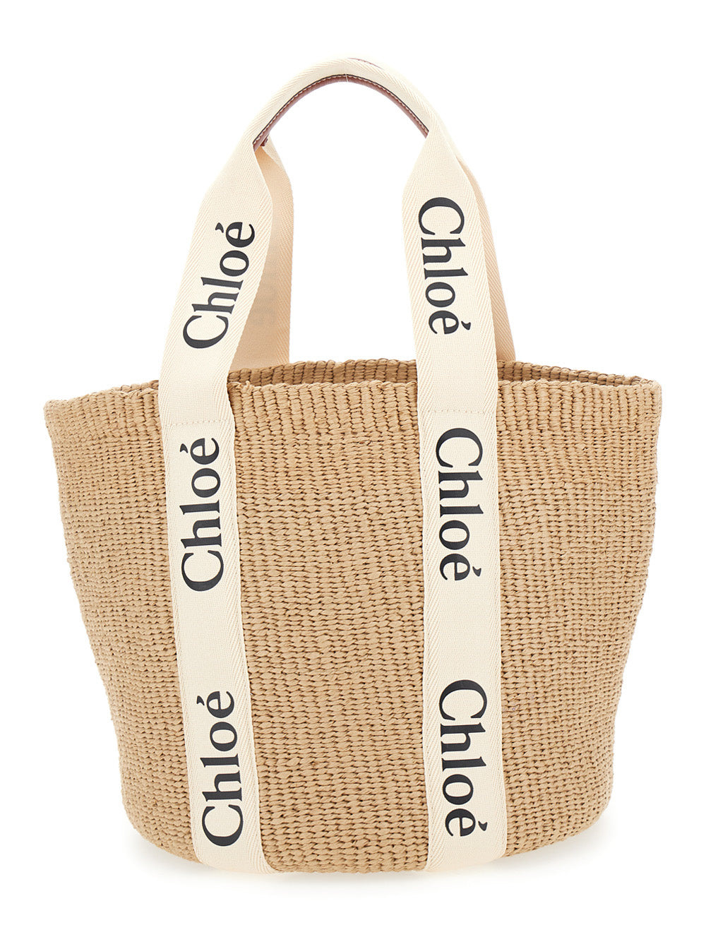 Chloé Women 'Woody' Beige Shoper With With Logoed Shoulder Strap In In Woven Natural Fibers Woman - 4