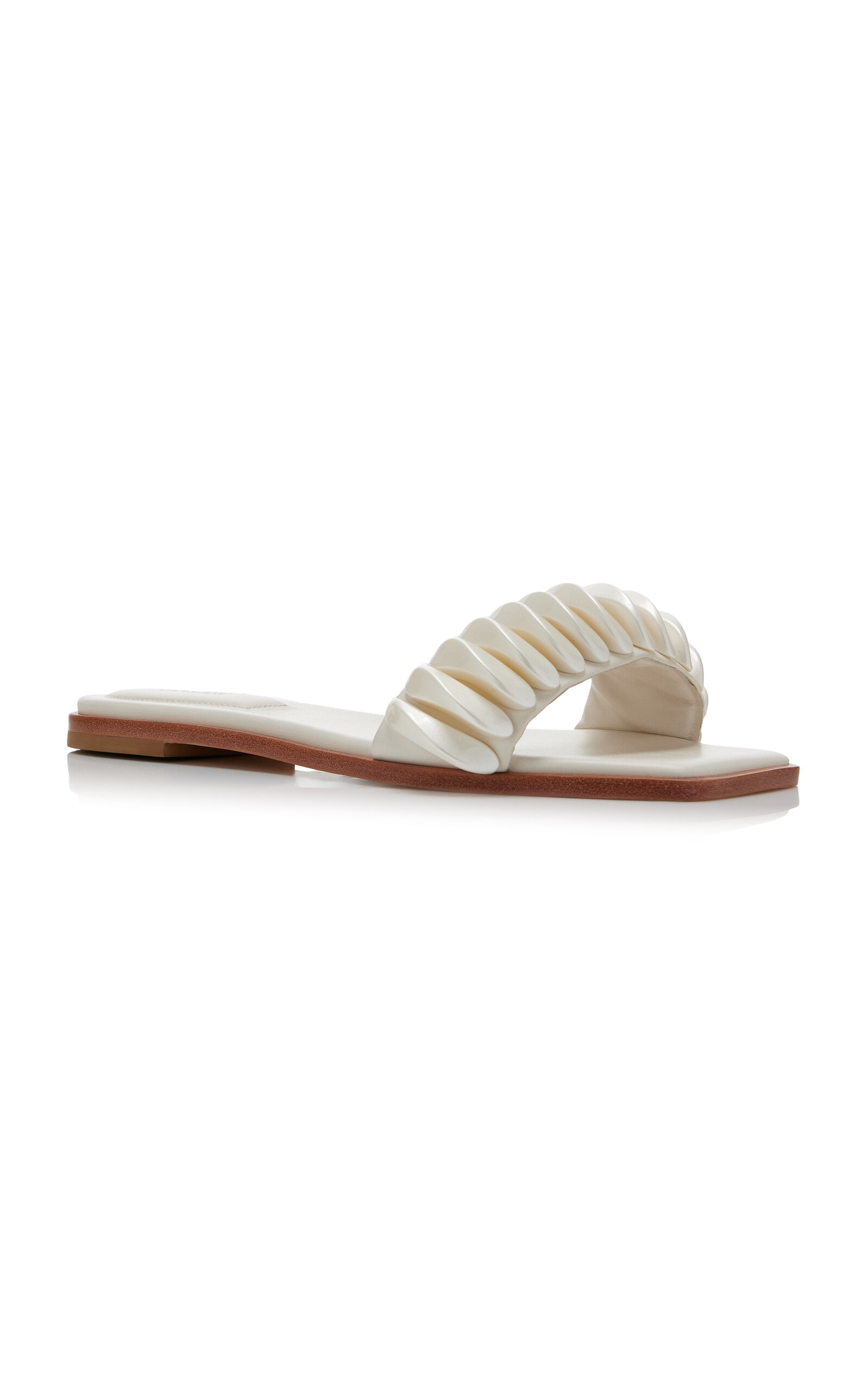 Embellished Leather Slides white - 4