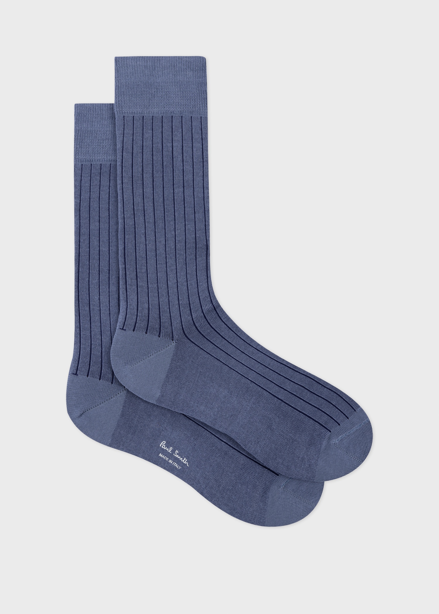 Blue Ribbed Cotton-Blend Socks - 1