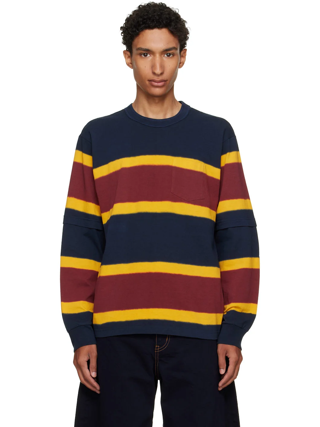Navy & Burgundy Chusen-Dyed Cotton Jersey T-shirt - 1