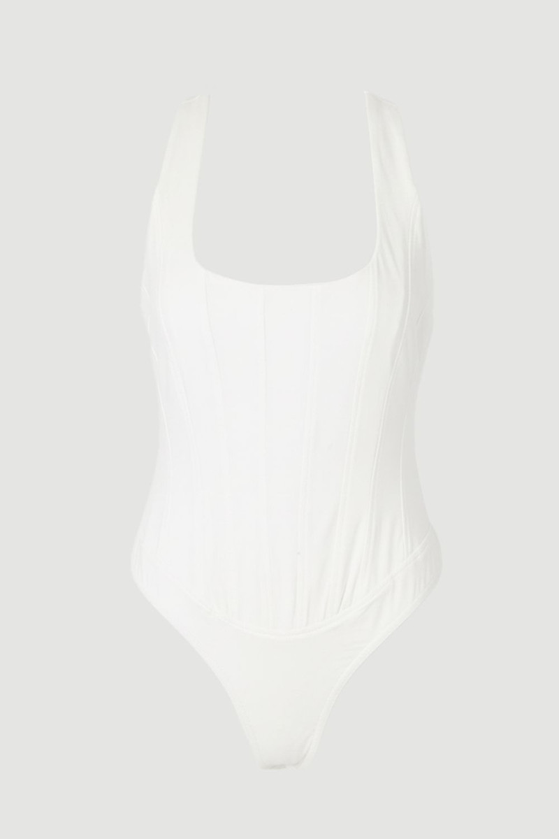 Cotton Elastane Corset Detail Scoop Neck Bodysuit 4