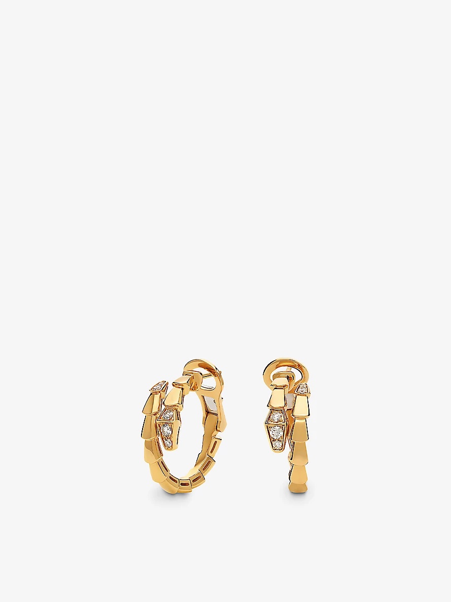 Serpenti Viper 18ct yellow-gold and 0.18ct diamond hoop earrings - 1