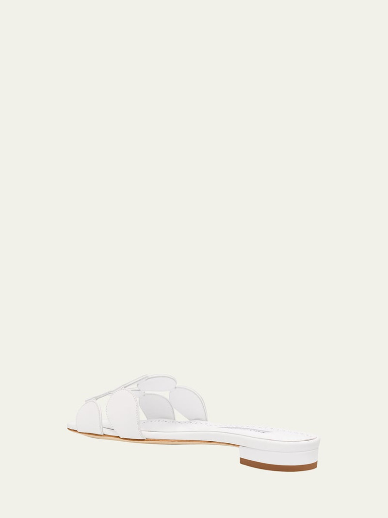 Manolo Blahnik Circle-Cut Leather Flat Slide Sandals outlook