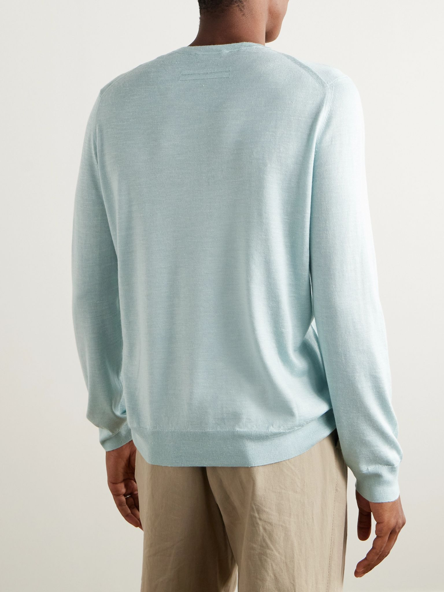 Mulberry Silk, Cashmere and Linen-Blend Sweater Light blue - 4