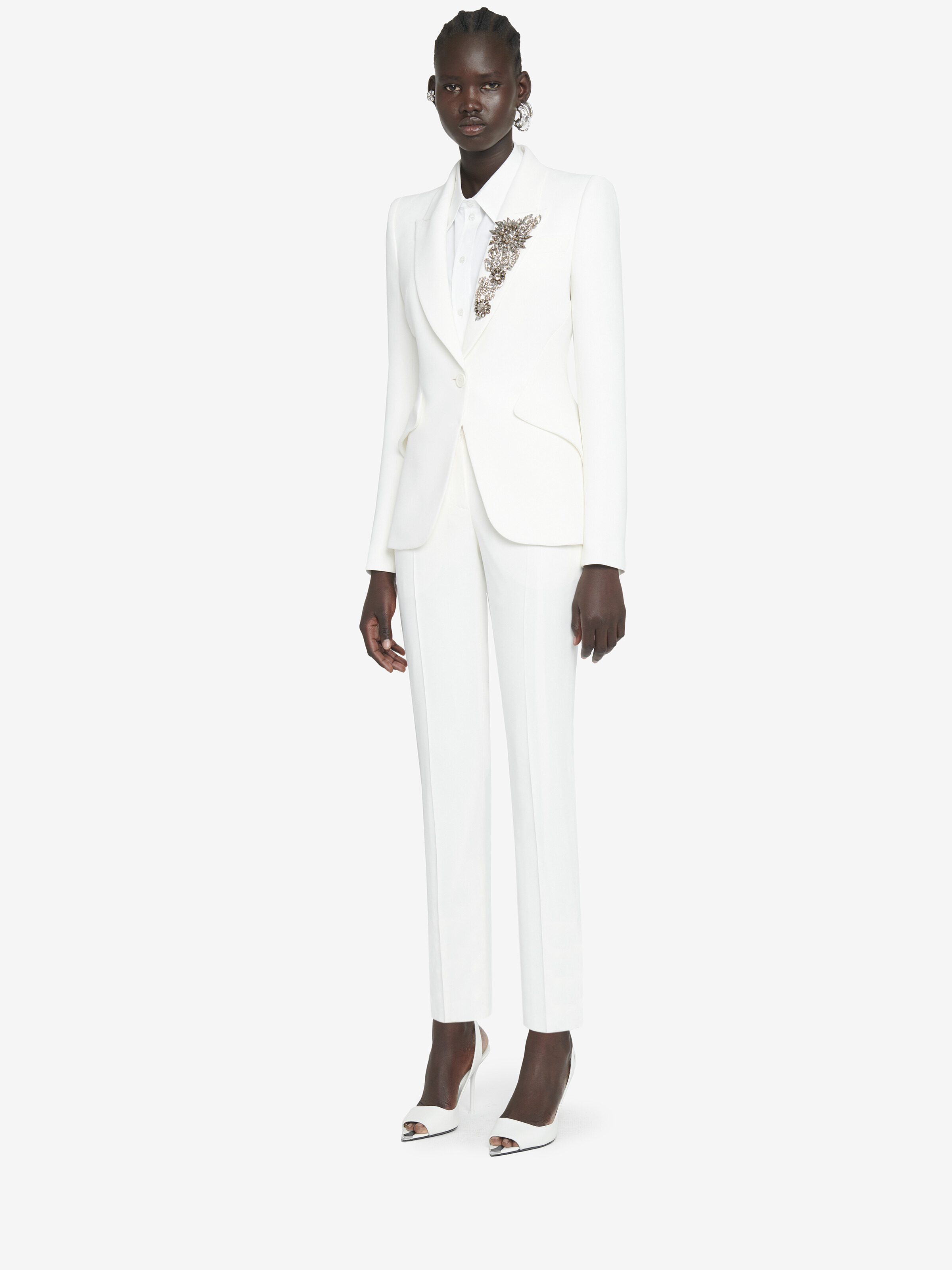 Women's Leaf Crepe Cigarette Trouser in Light Ivory - 3
