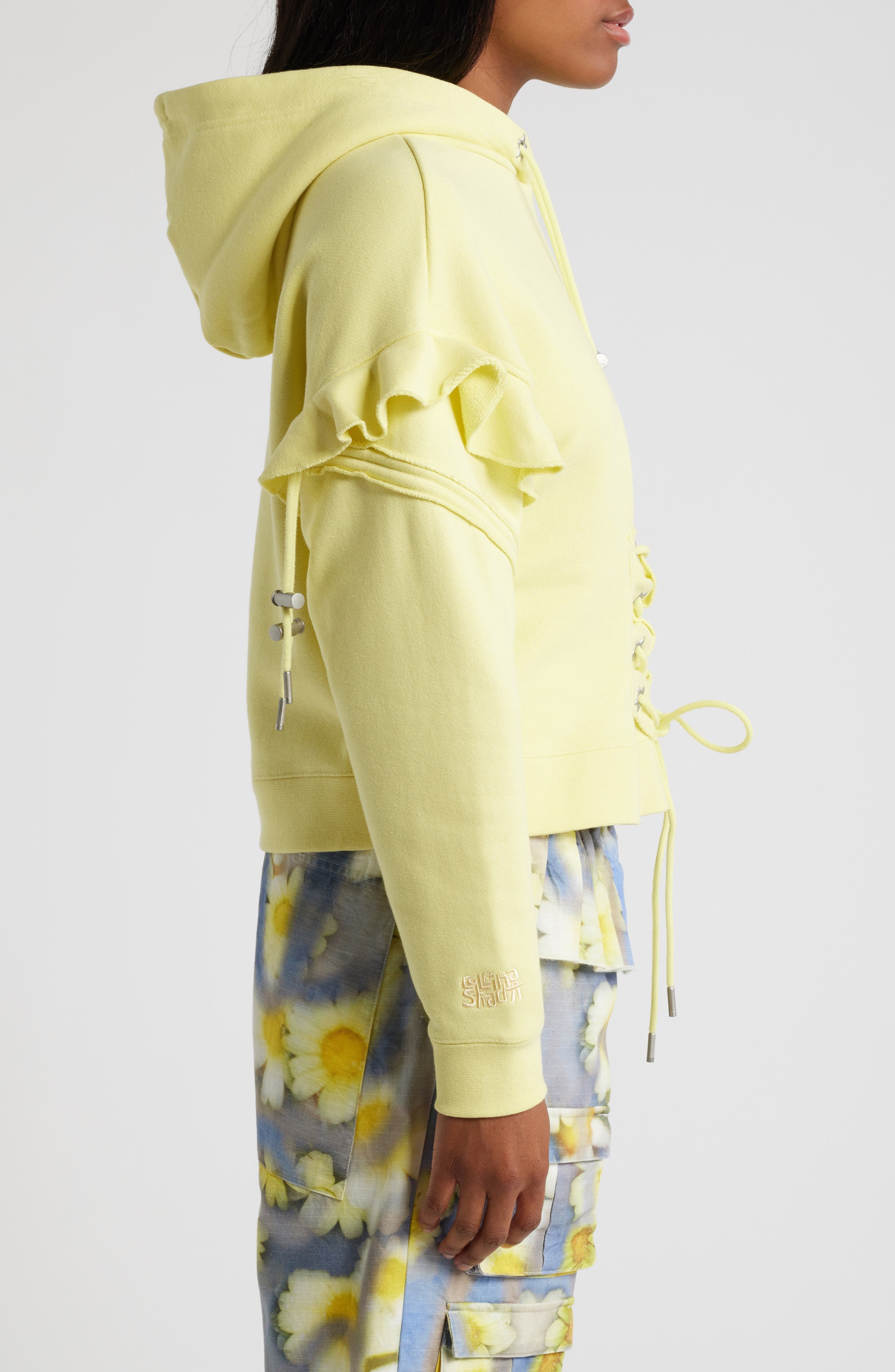 PUMA x Collina Strada Ruffle Cotton Hoodie in Yellow Pear at Nordstrom - 3