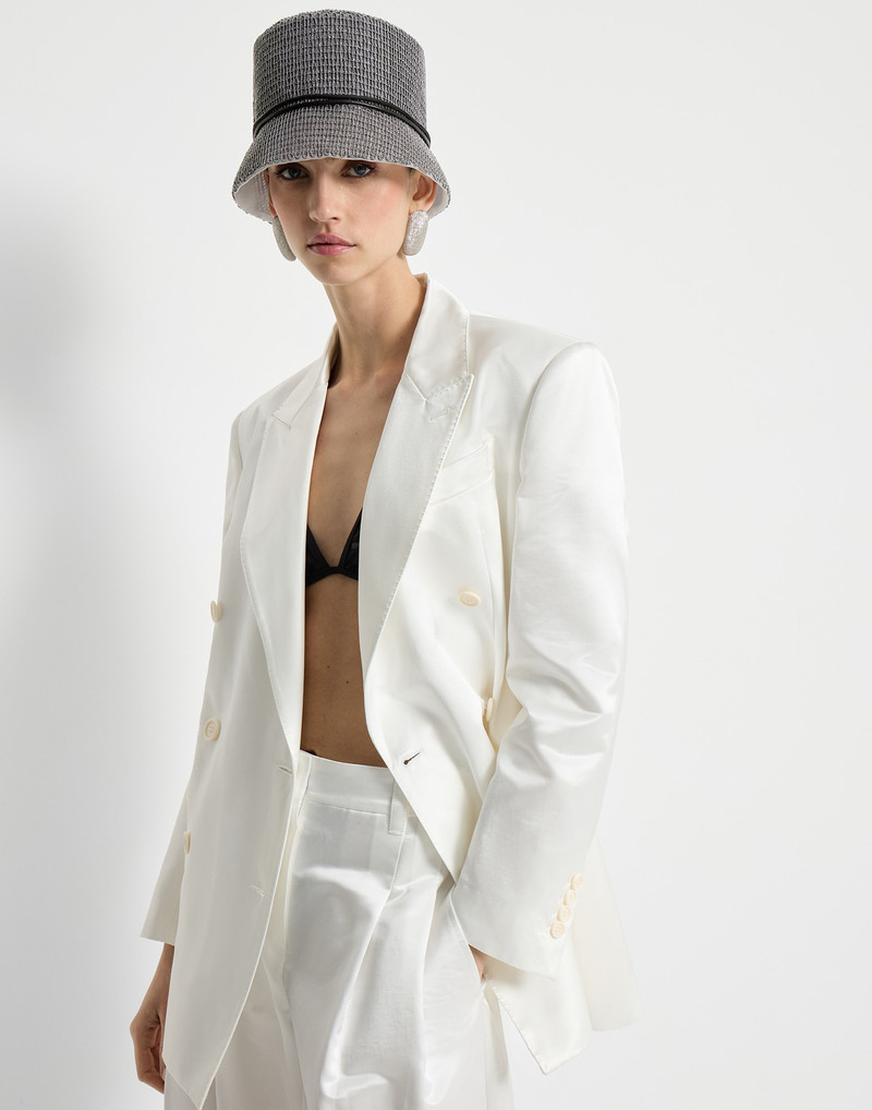 Cotton and silk satin blazer with monili 5