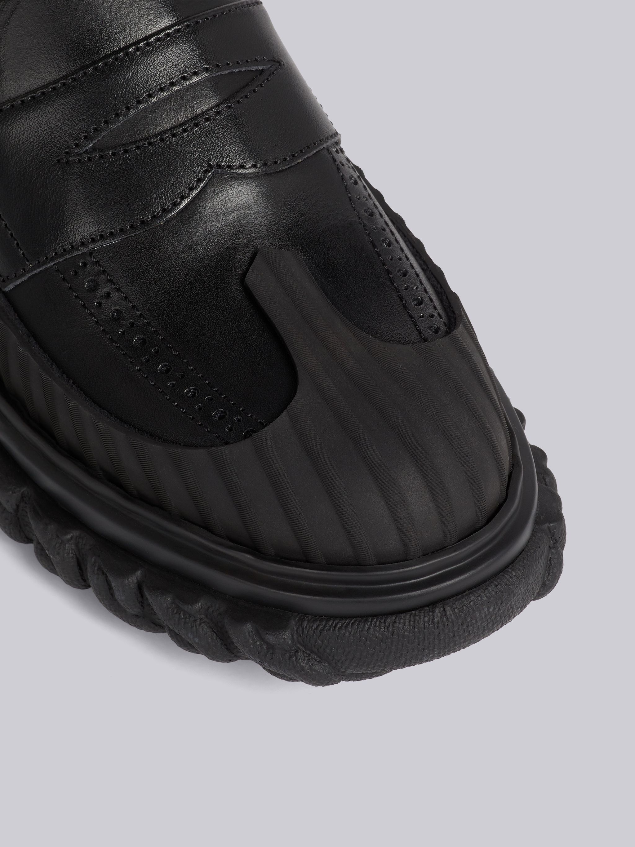 Black Calf Leather Rubber Sole Duck Shoe Penny Loafer - 2