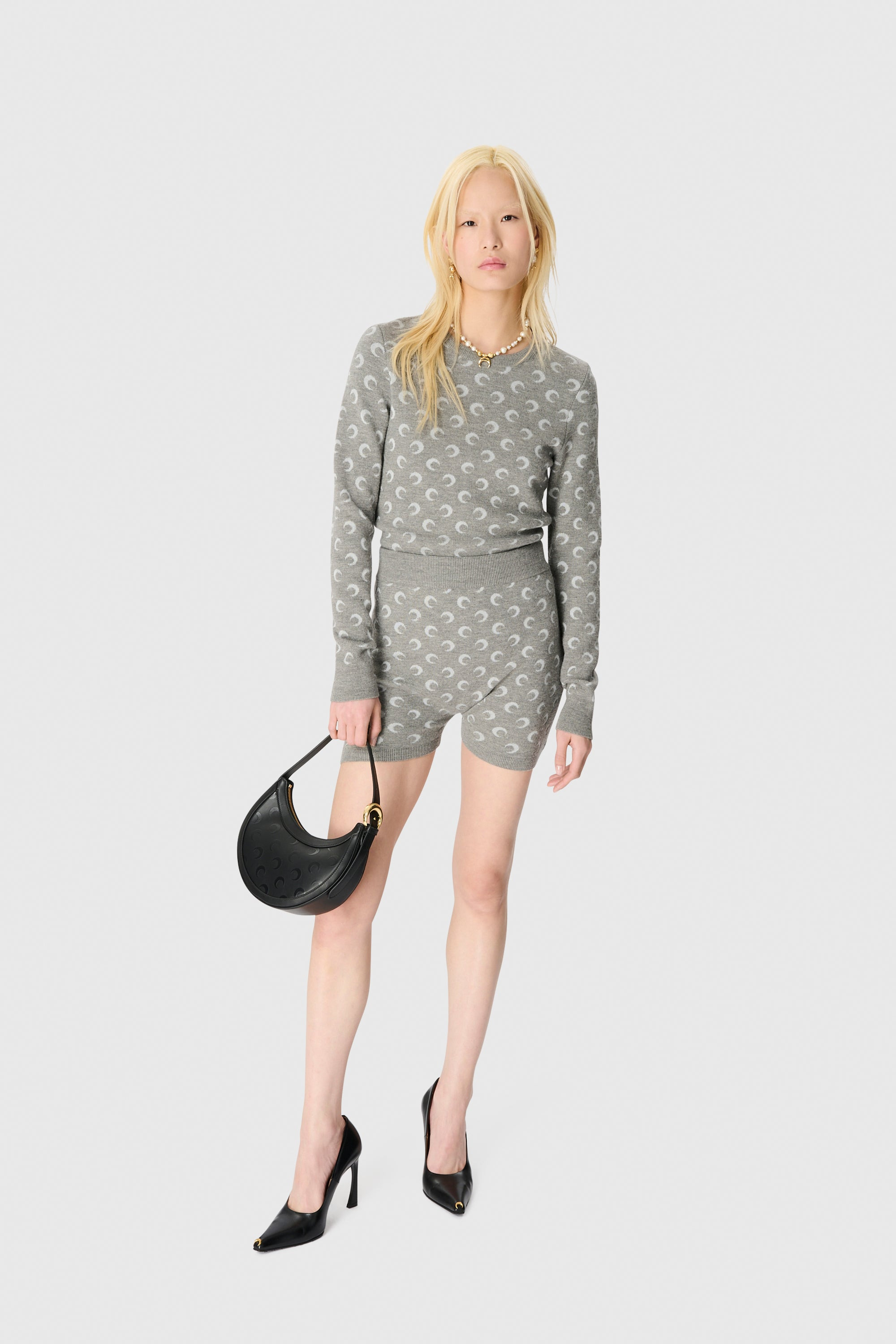 MOON JACQUARD KNIT FITTED CREWNECK SWEATER - 2