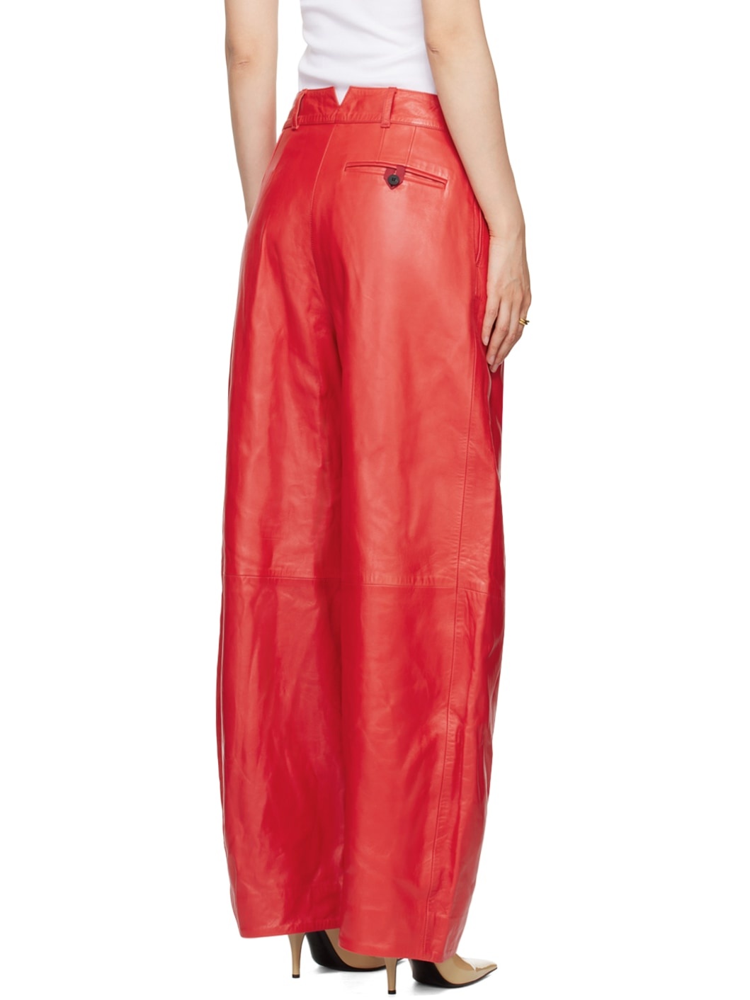 Red Les Sculptures 'Le pantalon Ovalo Cuir' Leather Pants - 3