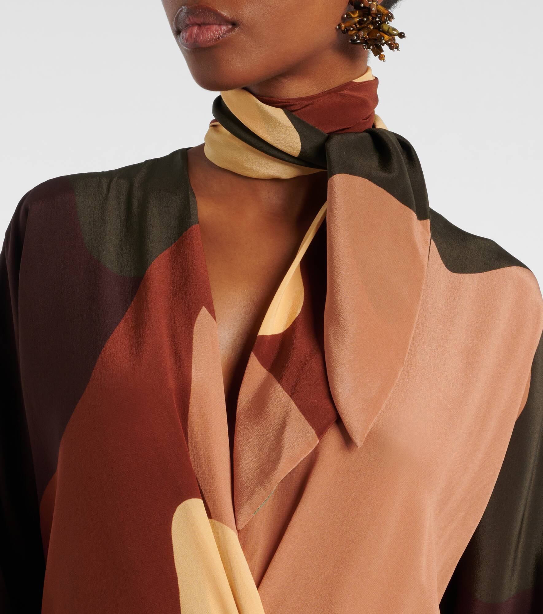 Printed scarf-detail silk maxi dress - 4