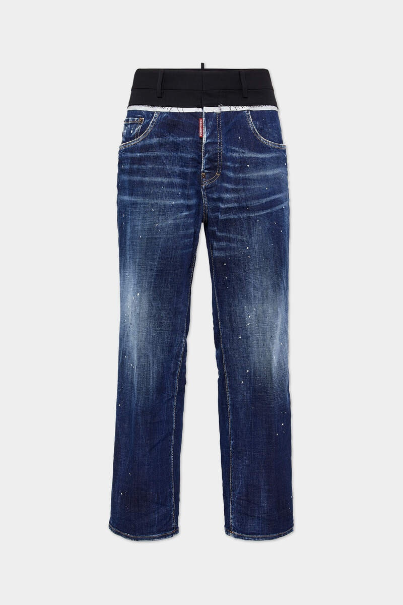 MEDIUM WHITE AND BLUE SPOTS CUT OFF LOOSE FIT JEANS - 1