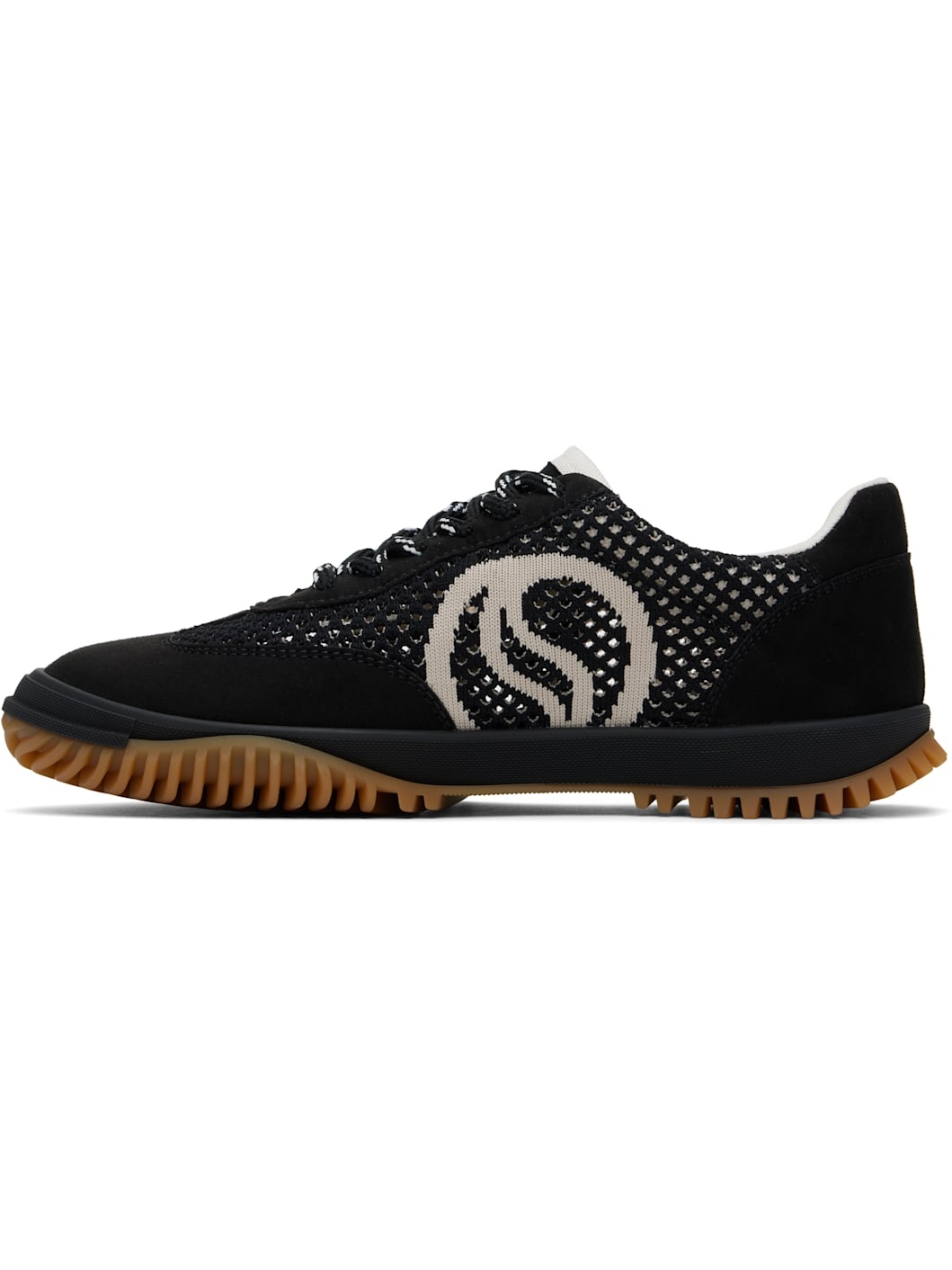 Black & Gray S-Wave Sport Mesh Paneled Sneakers - 3