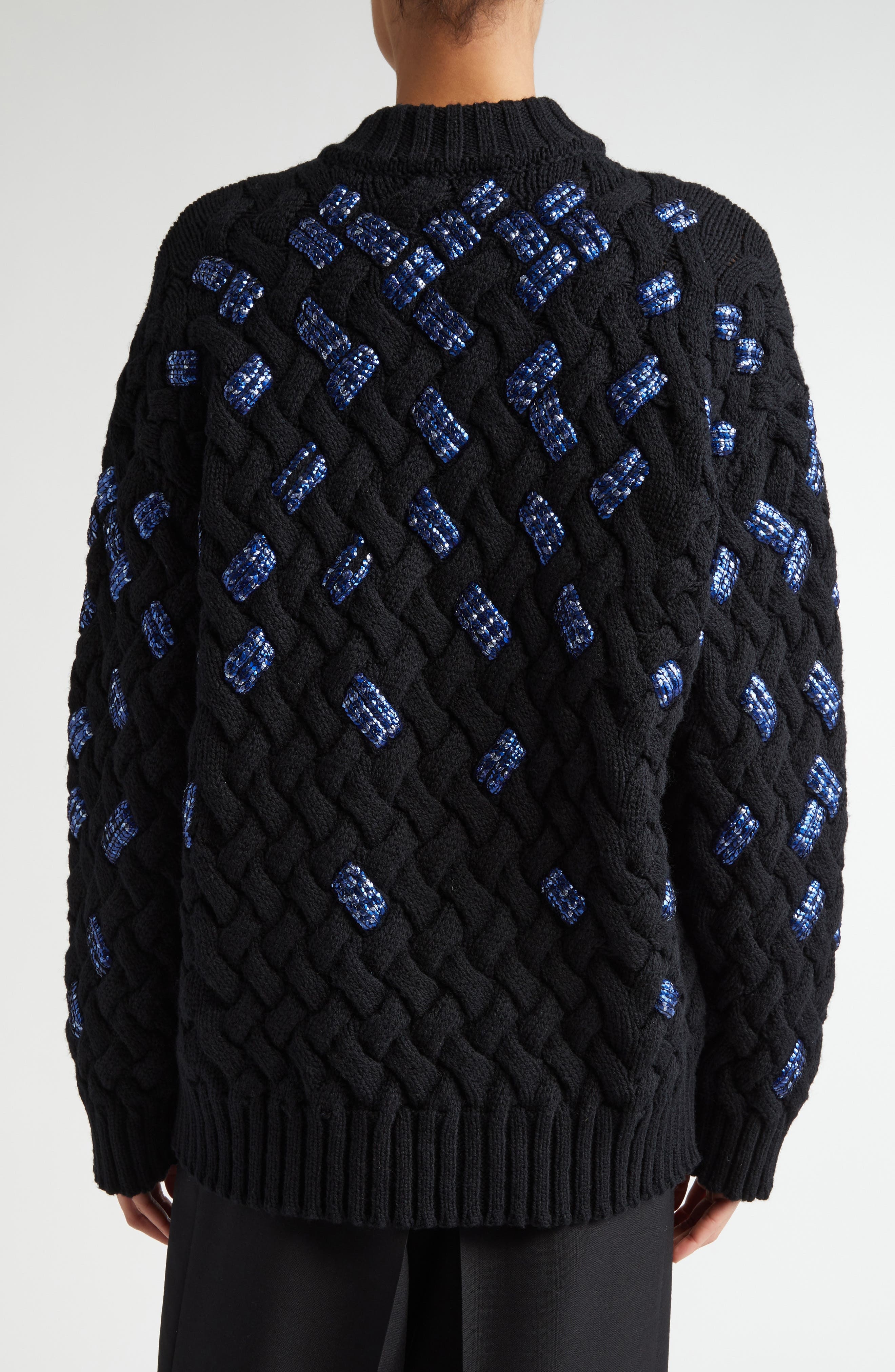 Dries Van Noten Embellished Virgin Wool Cable Knit Sweater in Black at Nordstrom - 3