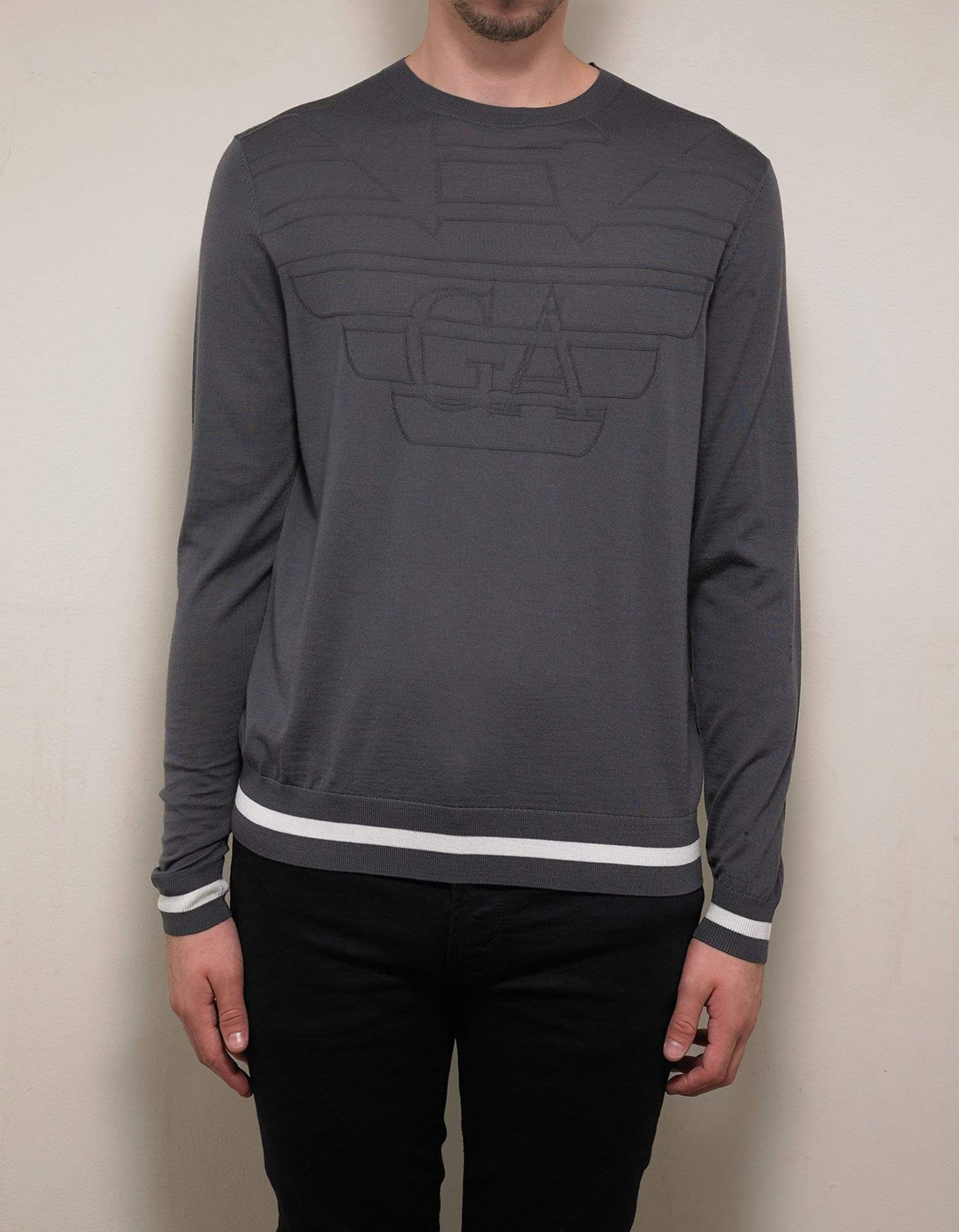 Emporio Armani Grey Logo Embossed Wool Sweater - 3