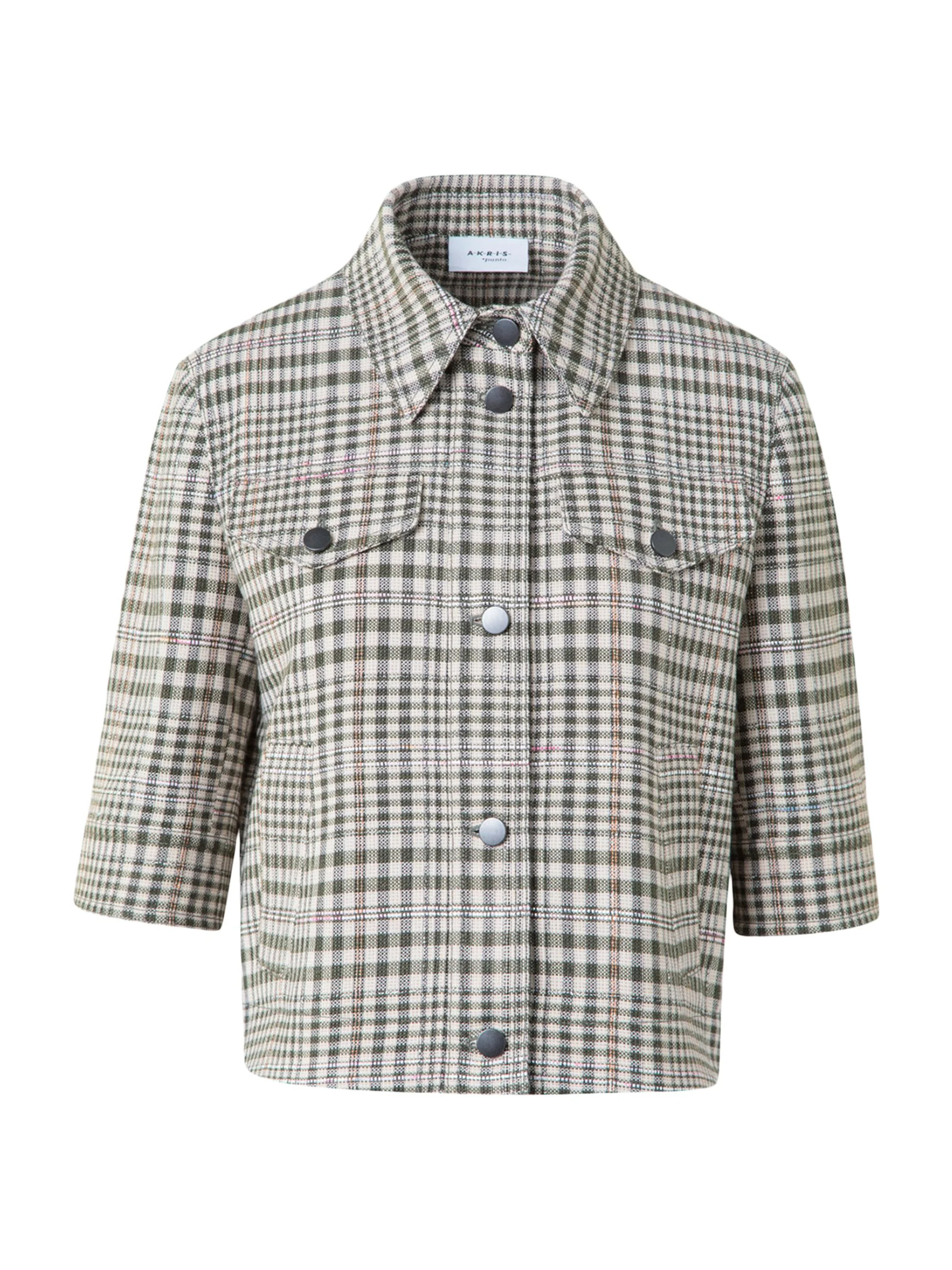Women's Plaid Cropped Shirt Jacket - Cream Khaki - 1