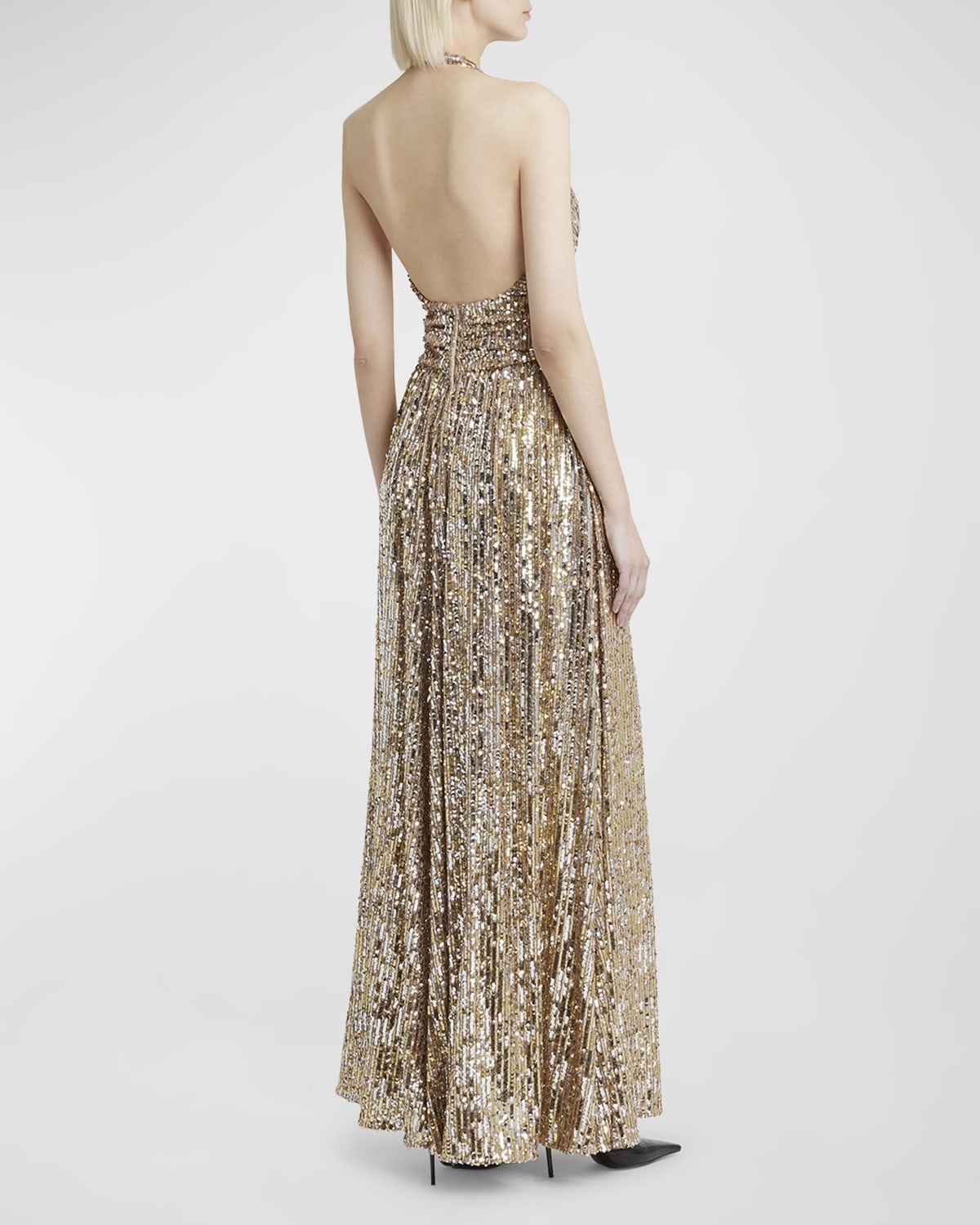 Dolce & Gabbana Sequined Halter Thigh-Slit Gown