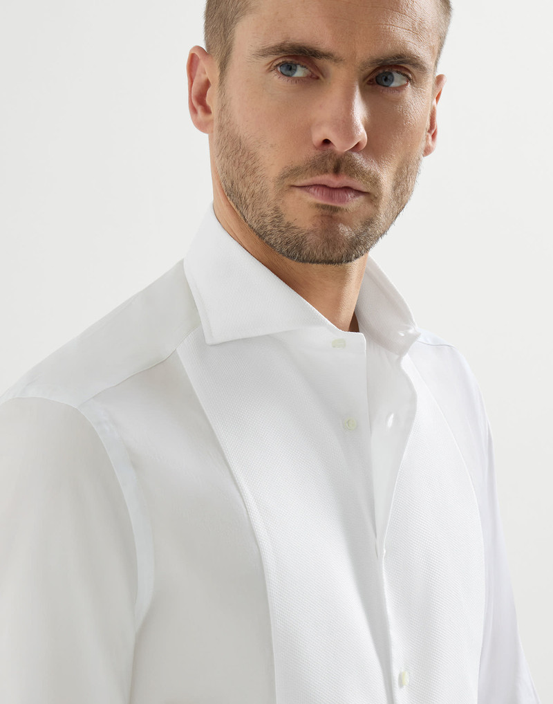 Sea Island cotton twill basic fit shirt with point collar and pleated bib and cuffs 5