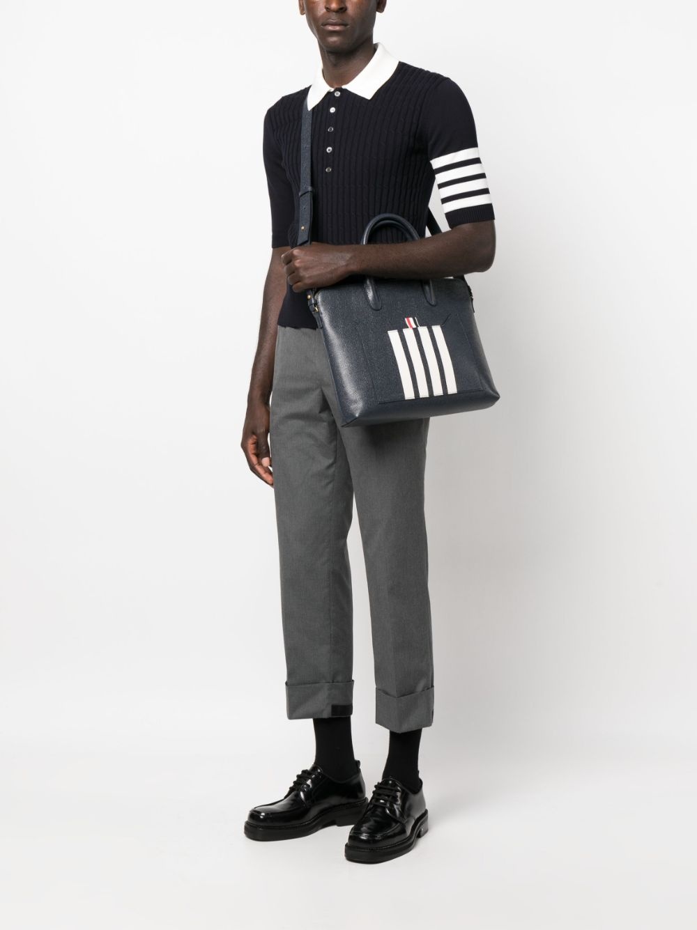 4-Bar stripe pebbled-leather briefcase - 2