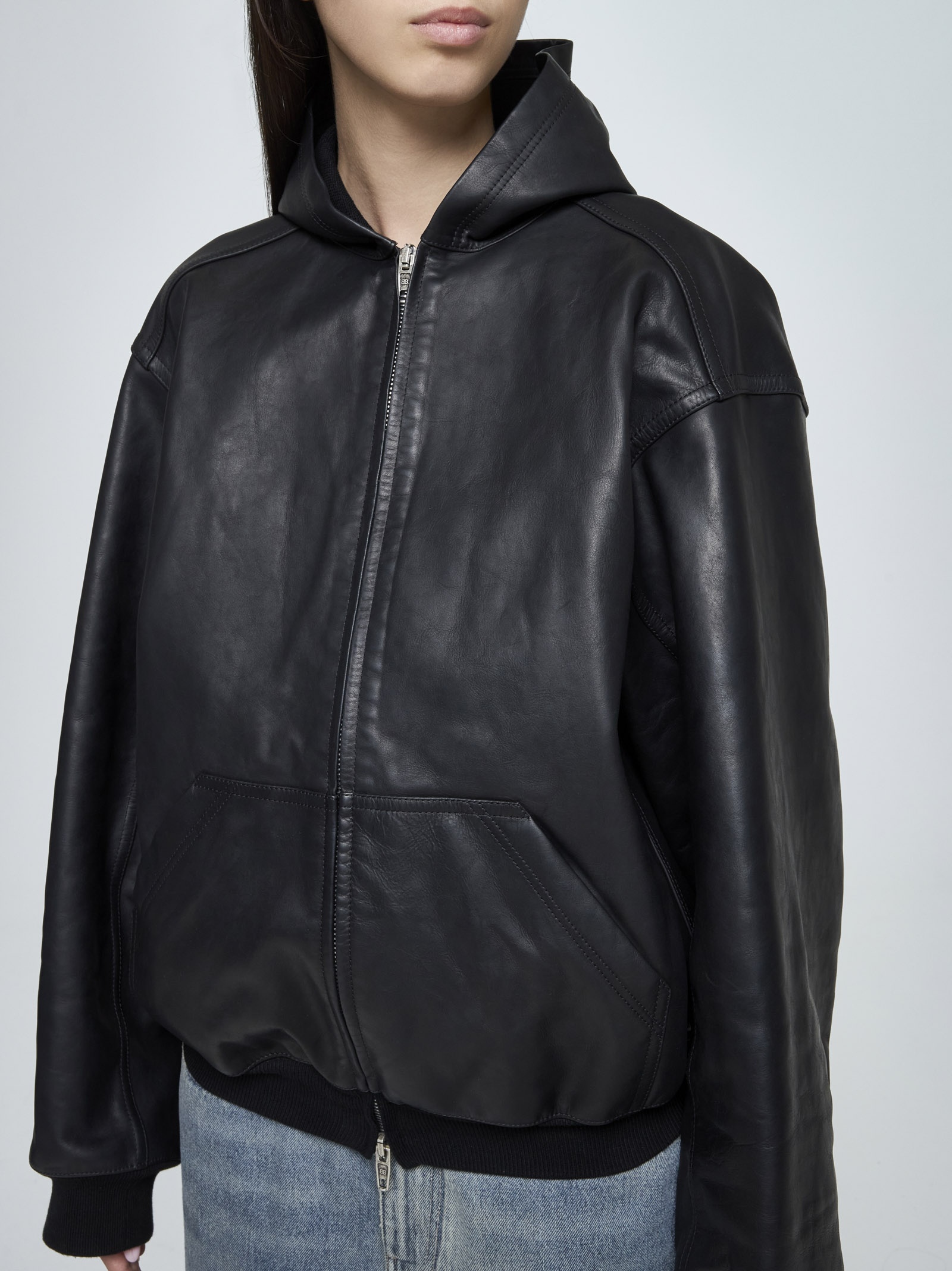 BALENCIAGA Leather zip-up hoodie | danielloboutique | REVERSIBLE