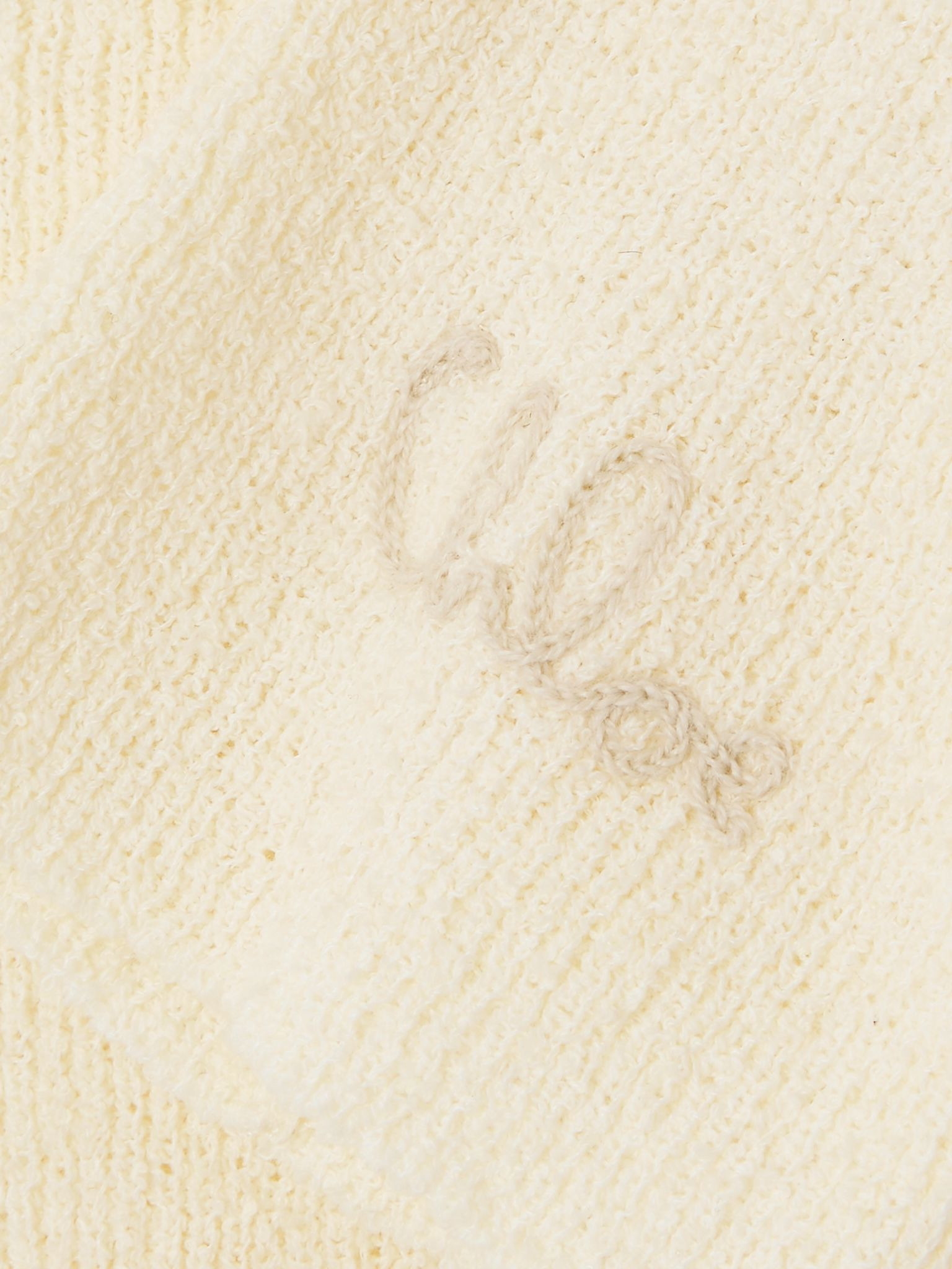 Picot-trimmed ribbed cotton-blend bouclé T-shirt Cream - 4