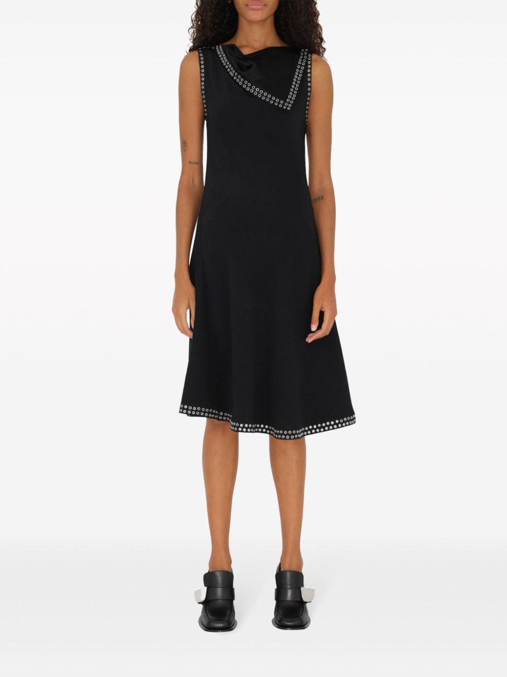 eyelet-trim satin dress - 2
