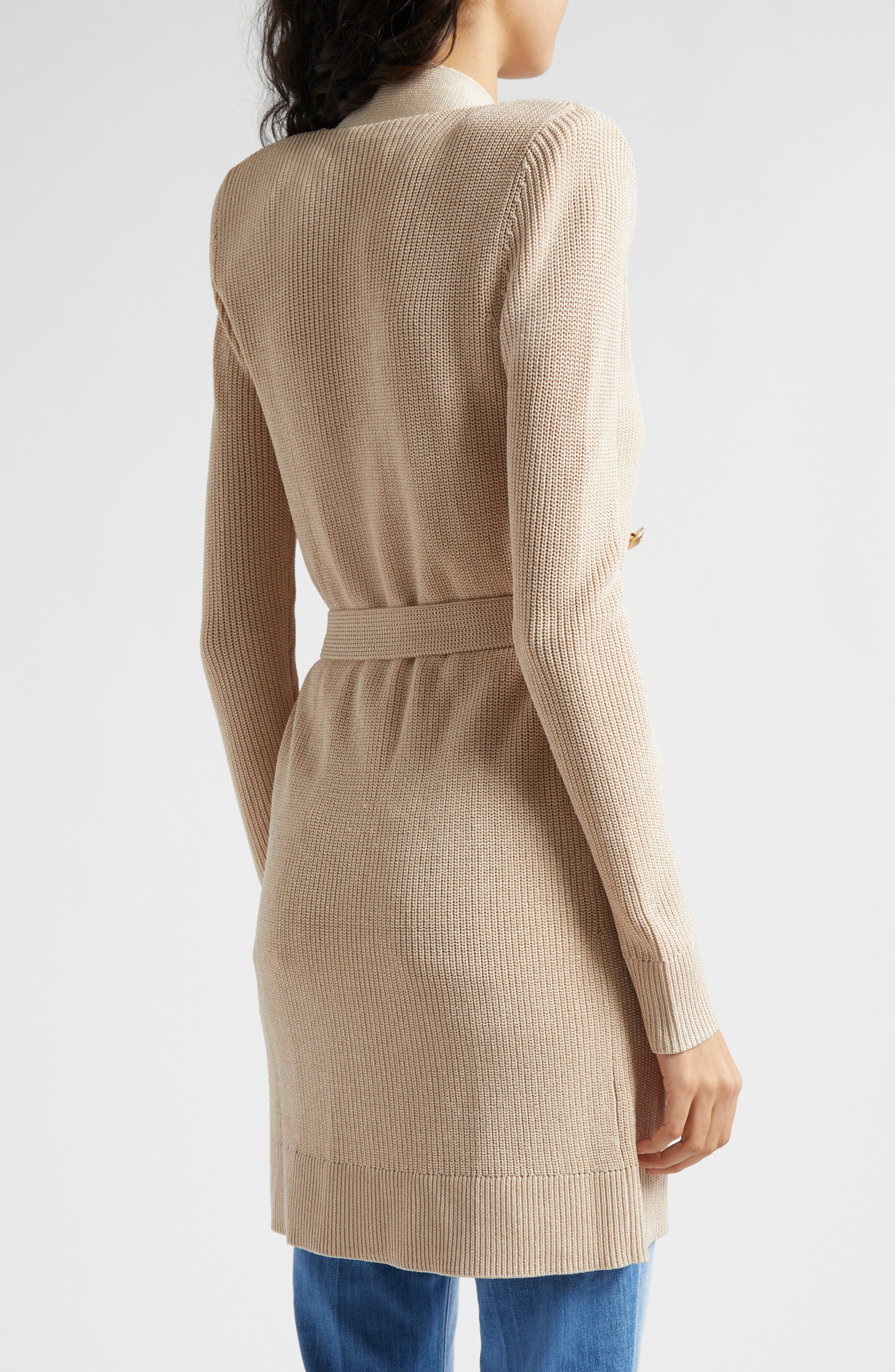 L'AGENCE Noe Metallic Double Breasted Rib Cardigan in Pecan at Nordstrom - 3
