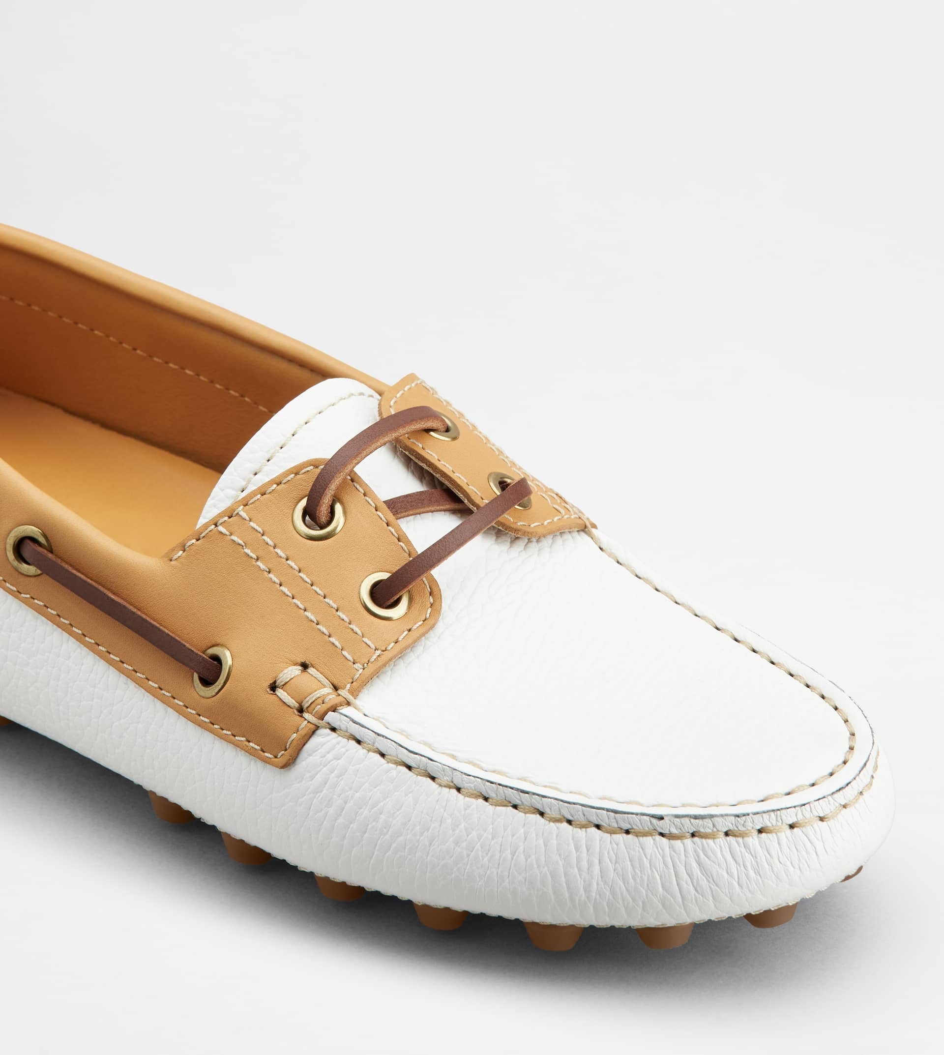 BOAT GOMMINO BUBBLE IN LEATHER - WHITE, NATURAL, BROWN - 6