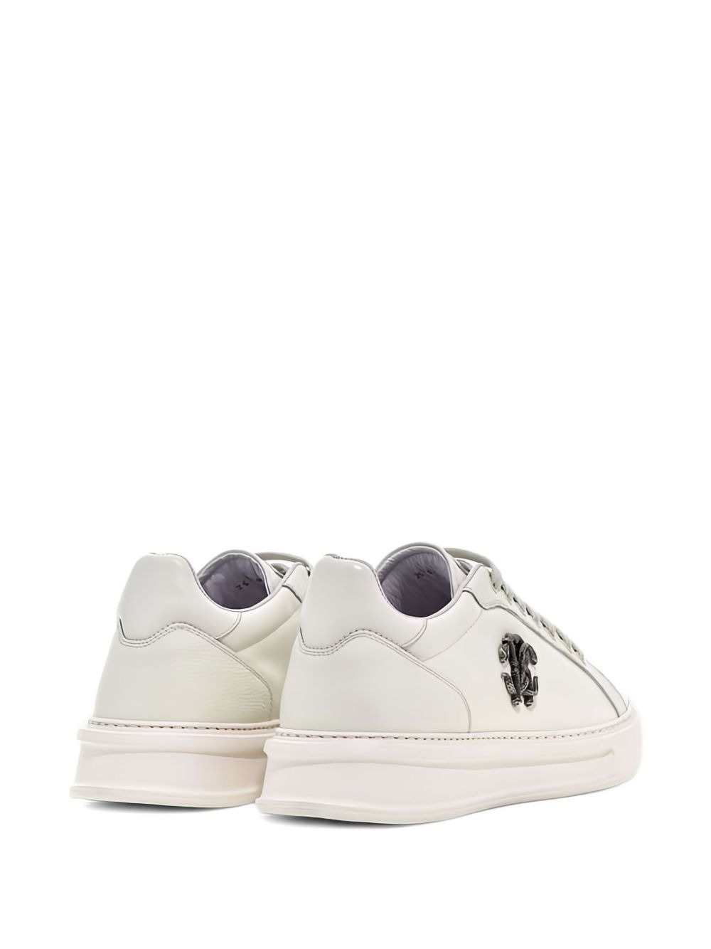 logo-plaque leather sneakers - 3