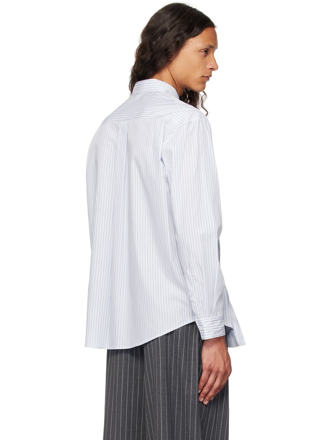 Blue & White Beaded Inverted Seam Shirt - 3