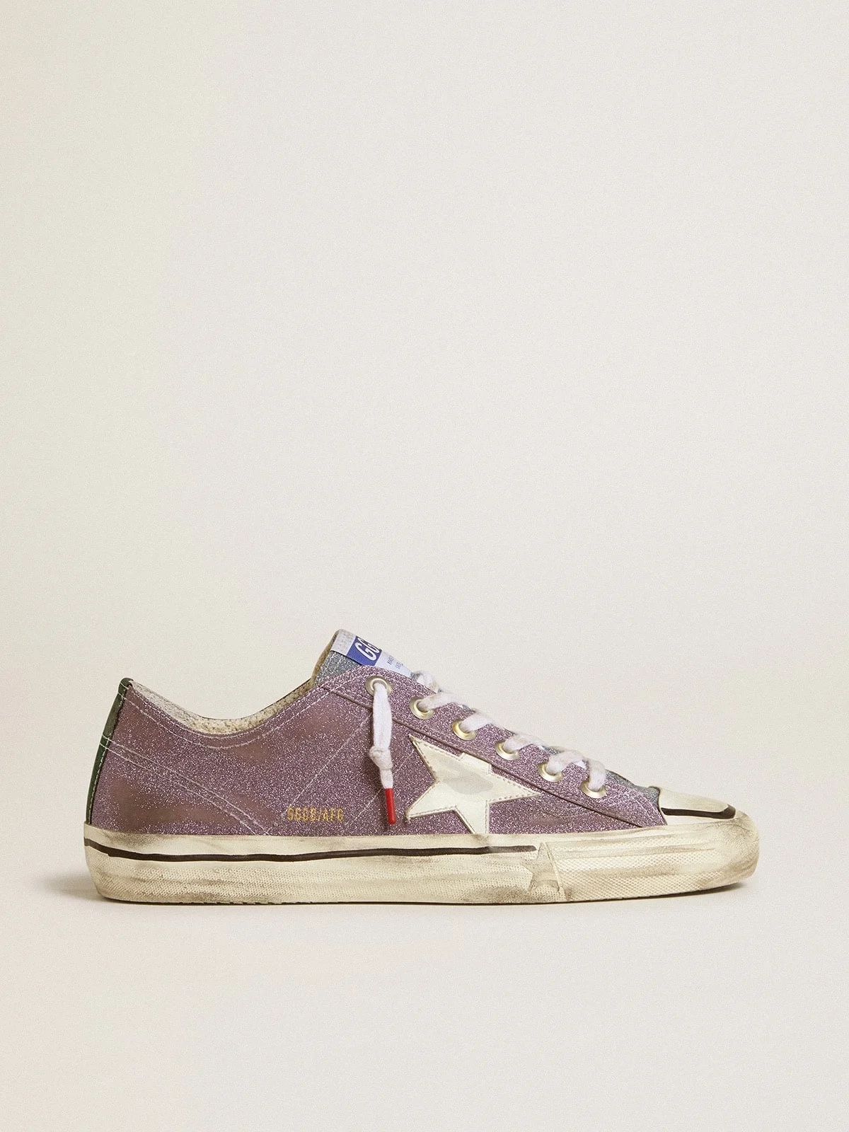 Men’s V-Star LAB in lilac leather and glitter with white star and silver glitter tongue - 1