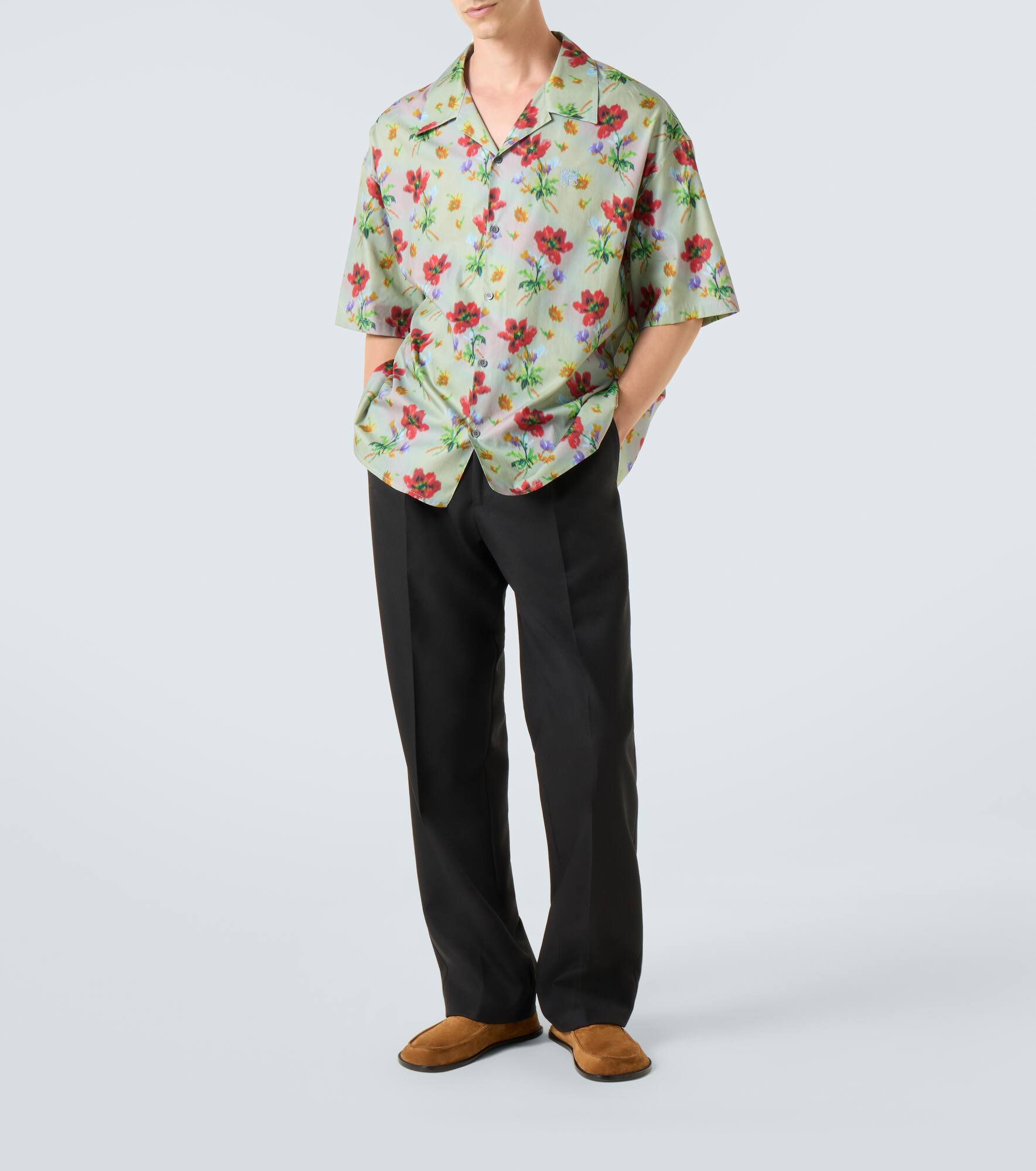Floral cotton and silk twill bowling shirt - 2