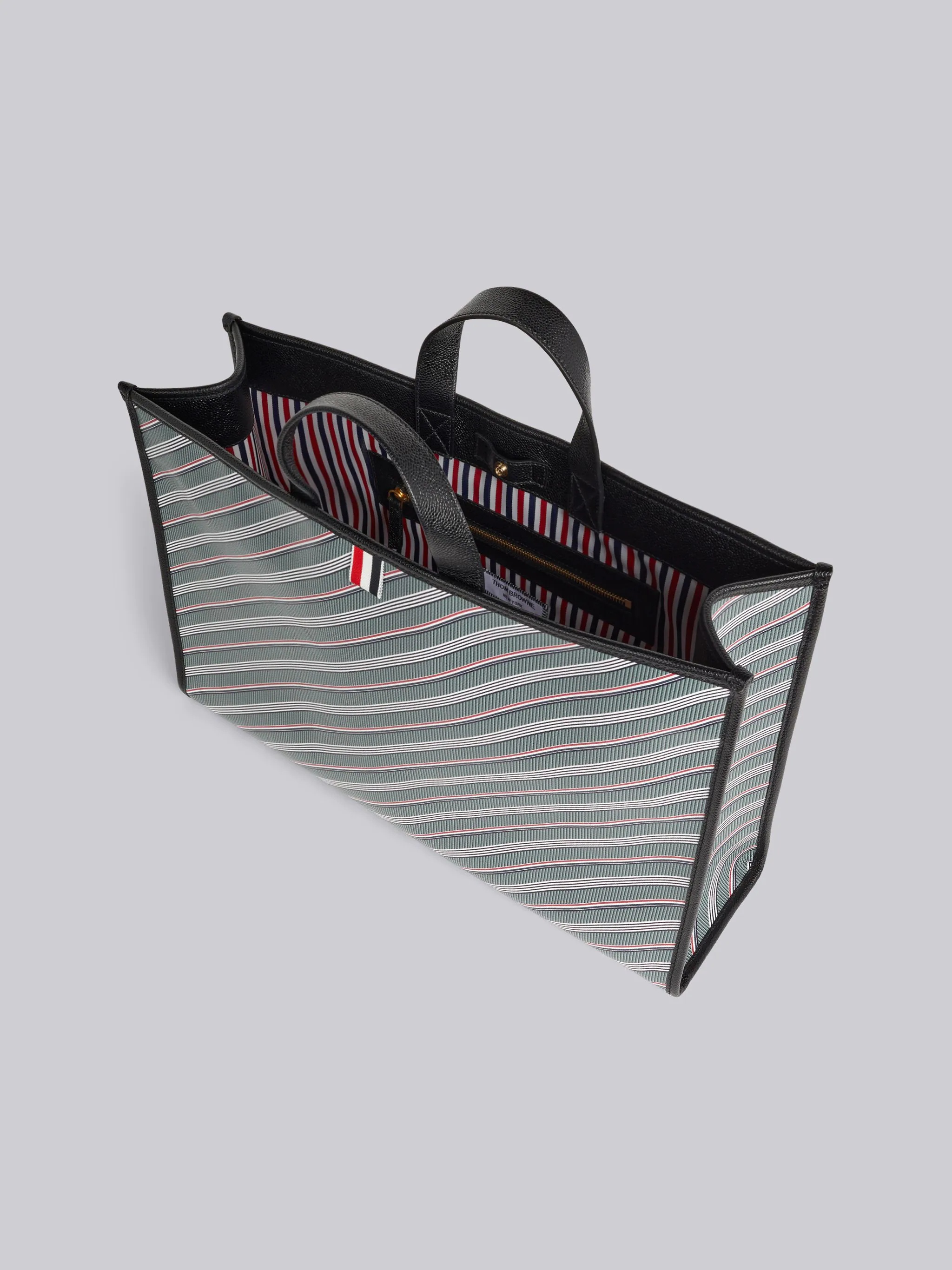 Medium Grey Monogram Stripe Coated Canvas Leather Detail Squared Tote - 5
