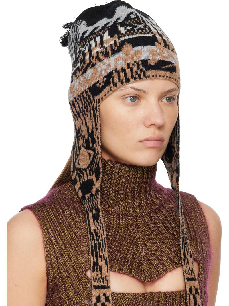 Vivienne Westwood Beige & Black Fairisle Flap Ears Beanie outlook