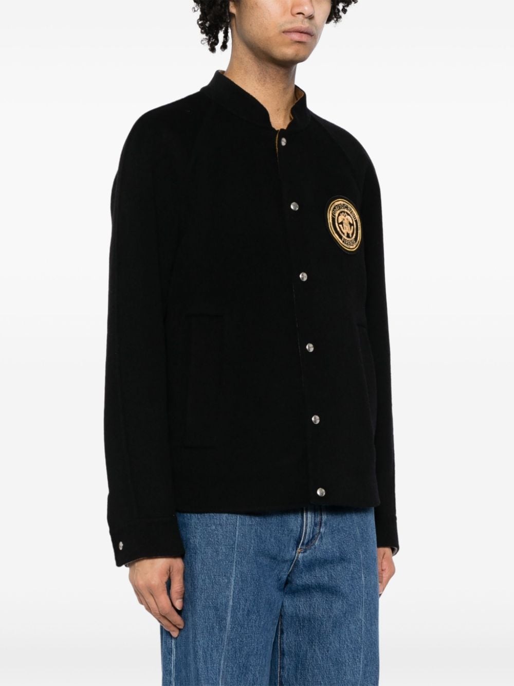 logo-embroidered wool bomber jacket - 3