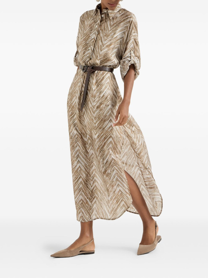 Brunello Cucinelli chevron-print silk dress outlook