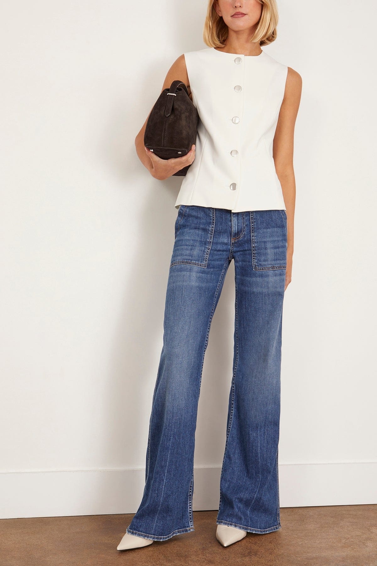 Sleeveless Button Front Top in White - 2