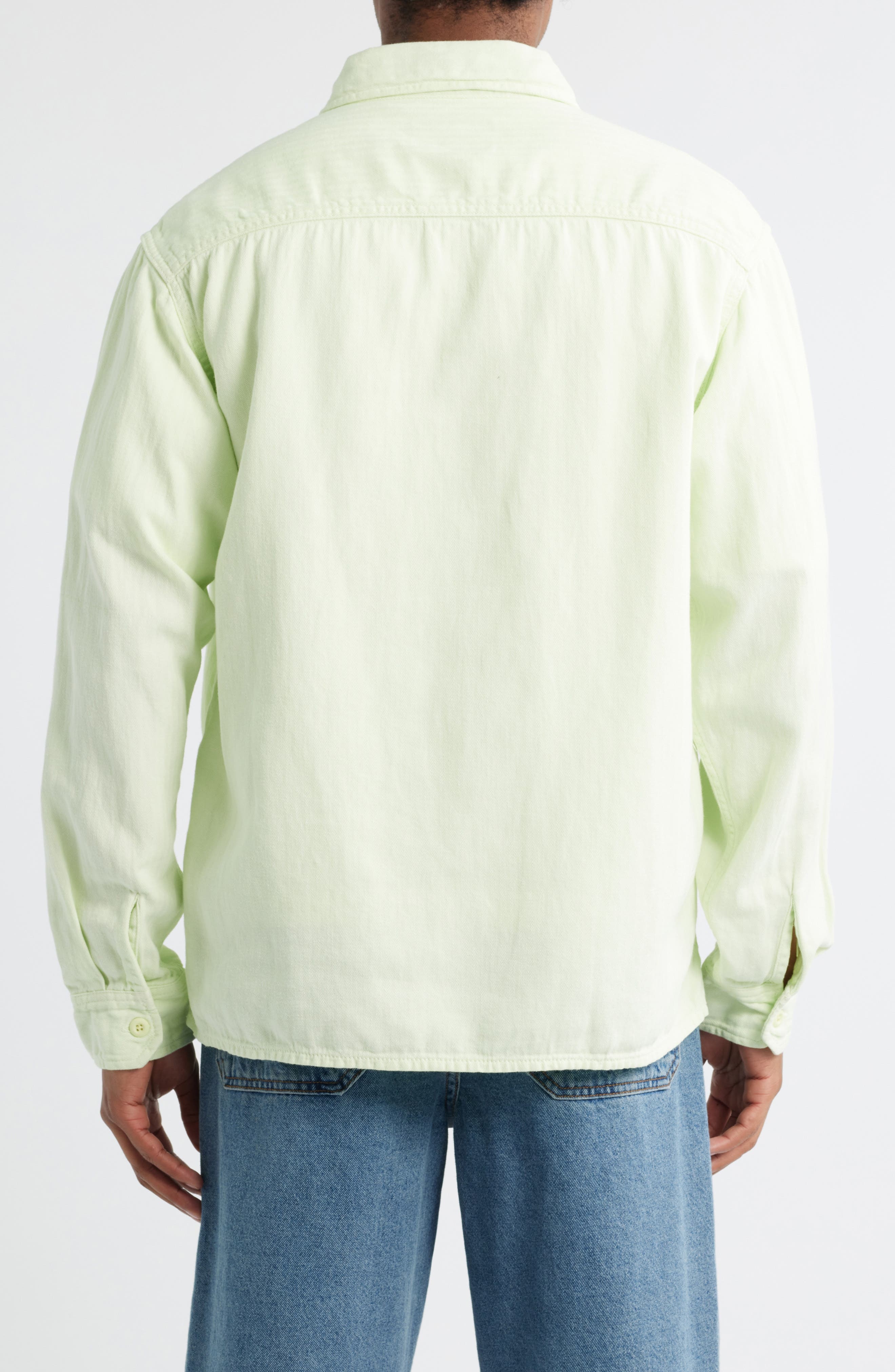 Carhartt Work In Progress Rainer Cotton & Linen Herringbone Zip Jacket in Air Green (Garment Dyed) a - 2