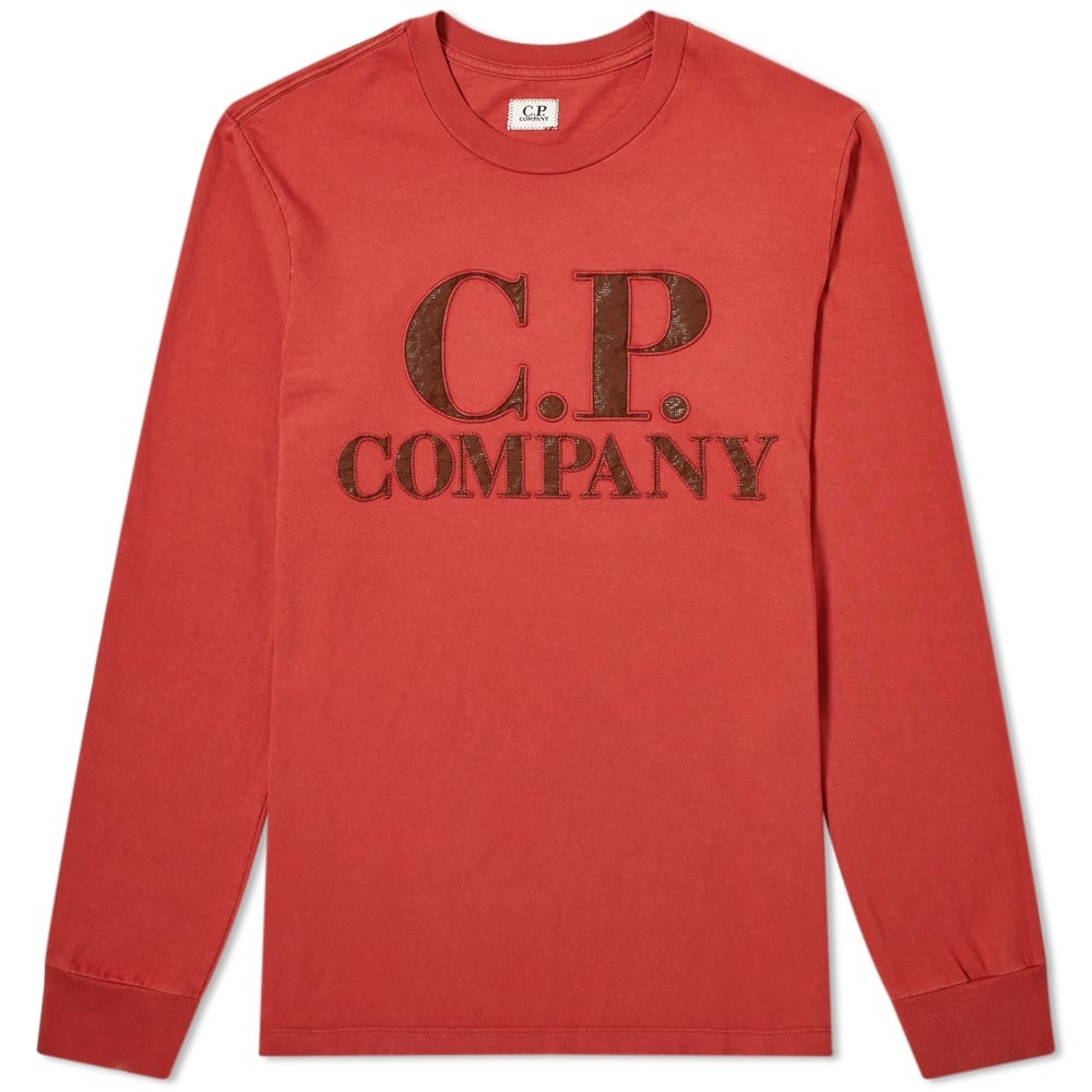 C.P. Company Long Sleeve P.Ri.S.M Garment Dyed Intarsia Logo Tee - 1