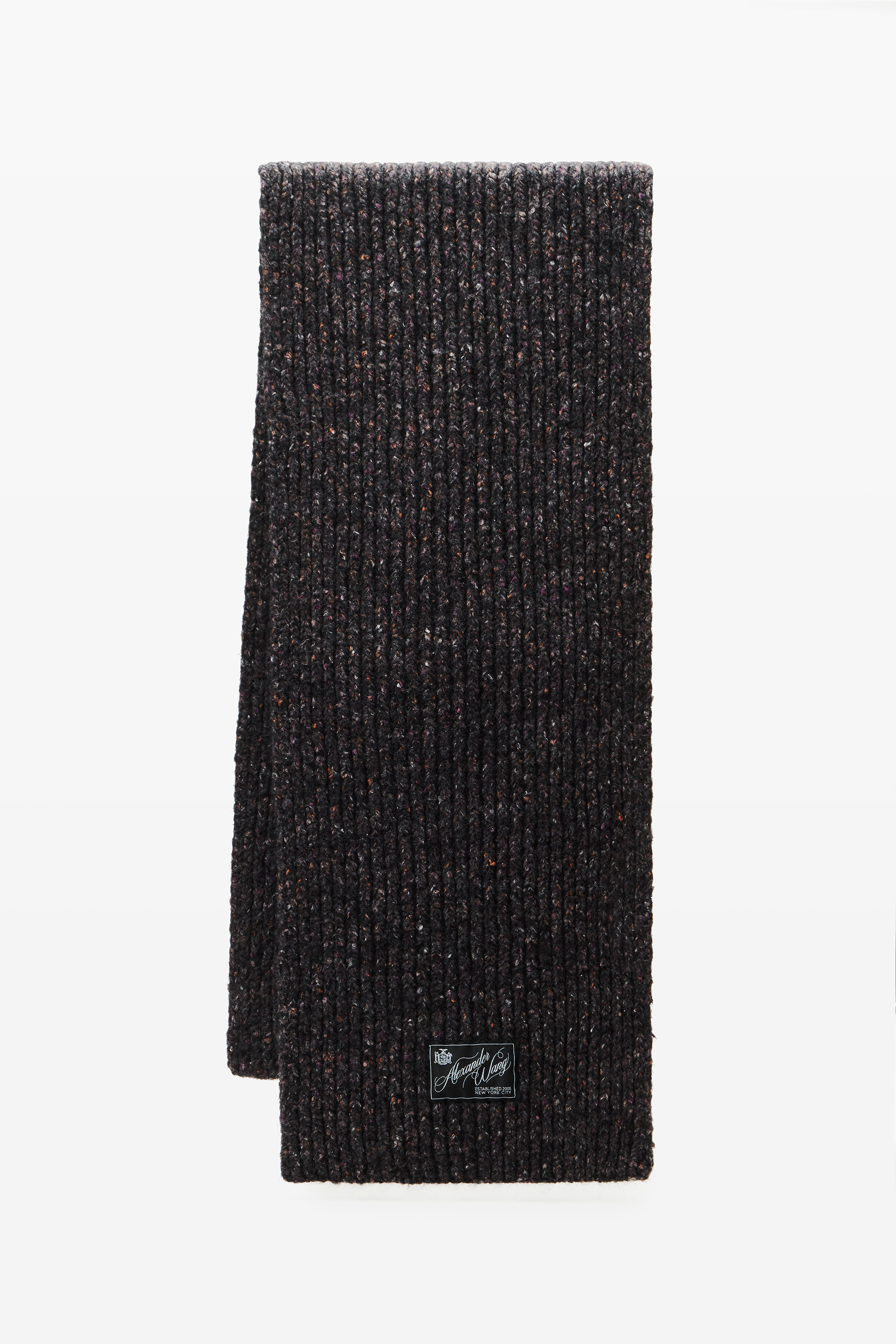 Black Mouline Tweed Knit Scarf - 1