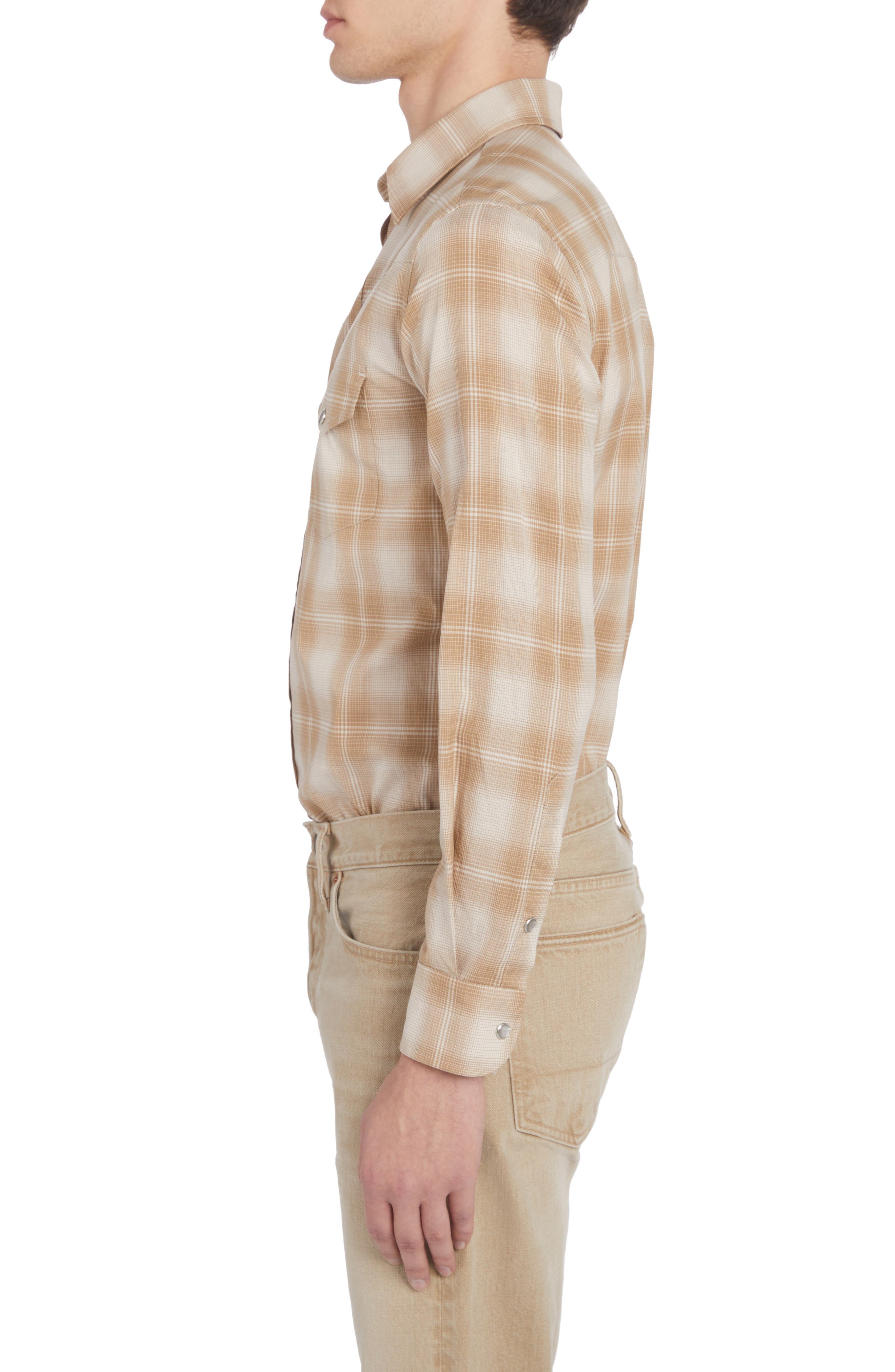 Dégradé Plaid Brushed Cotton Snap-Up Western Shirt - 3