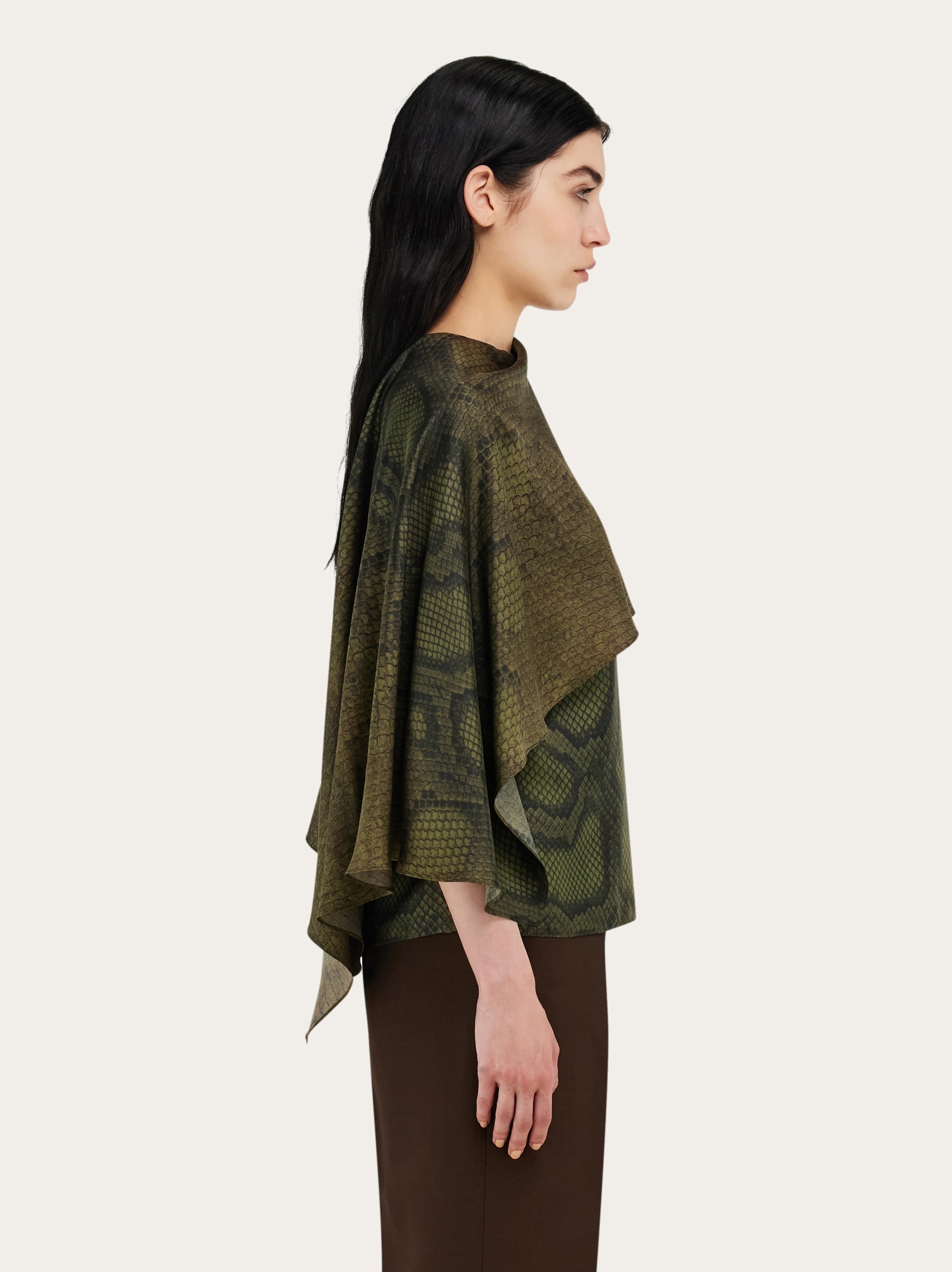 Python print silk shirt with cape detail - 3
