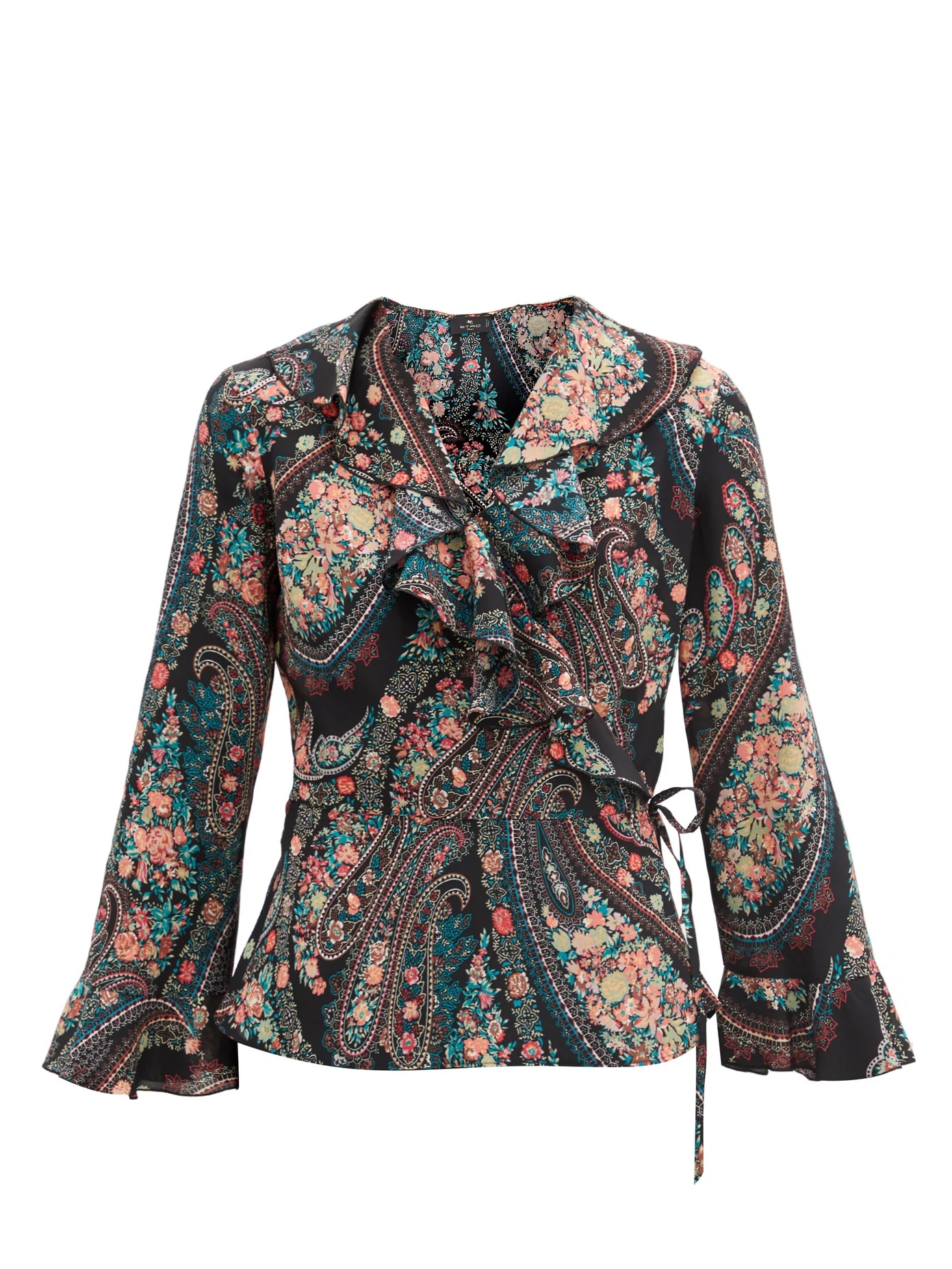 Flounced paisley-print silk-georgette wrap blouse - 1