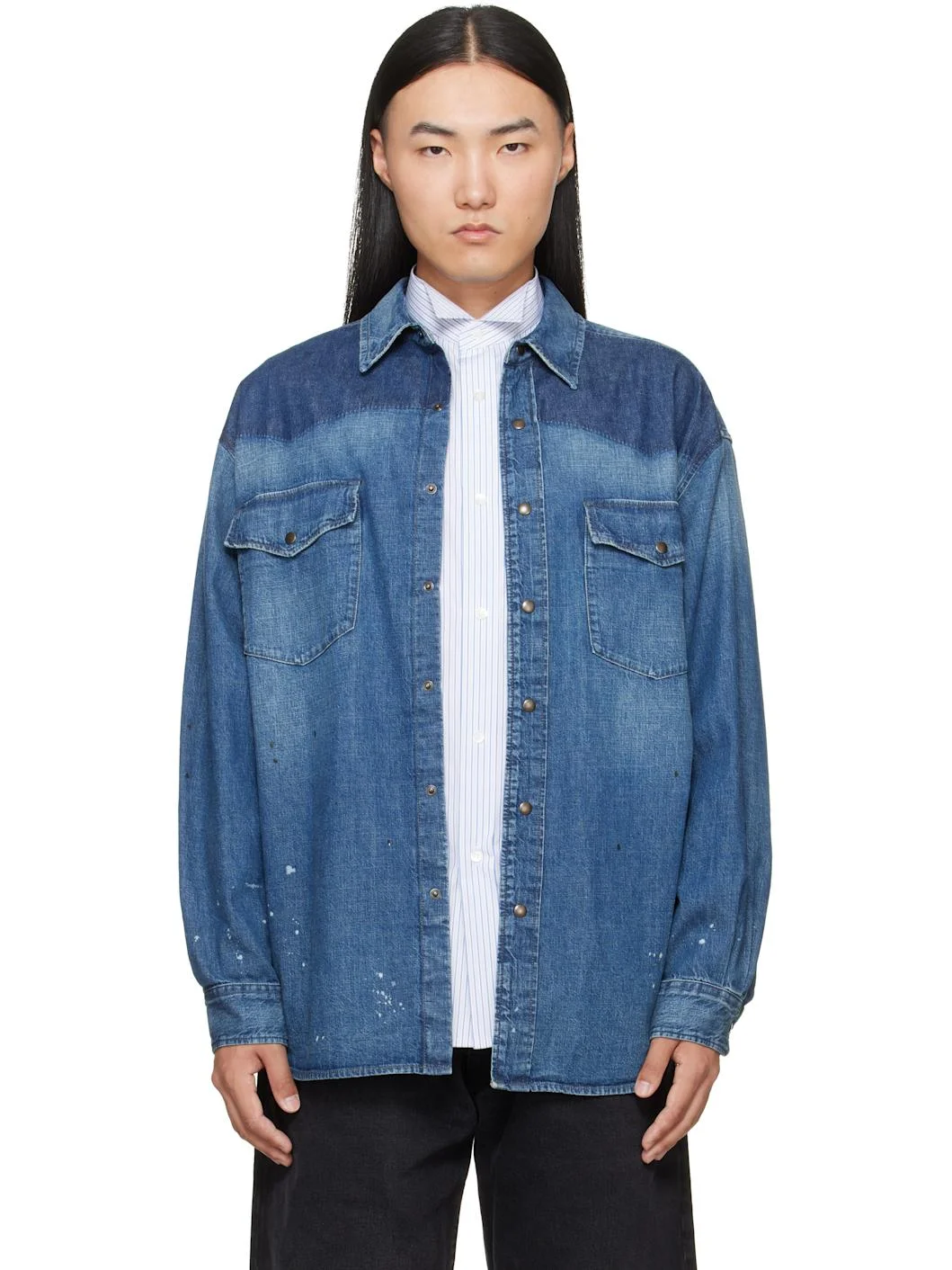Blue Bicolor Denim Shirt - 1