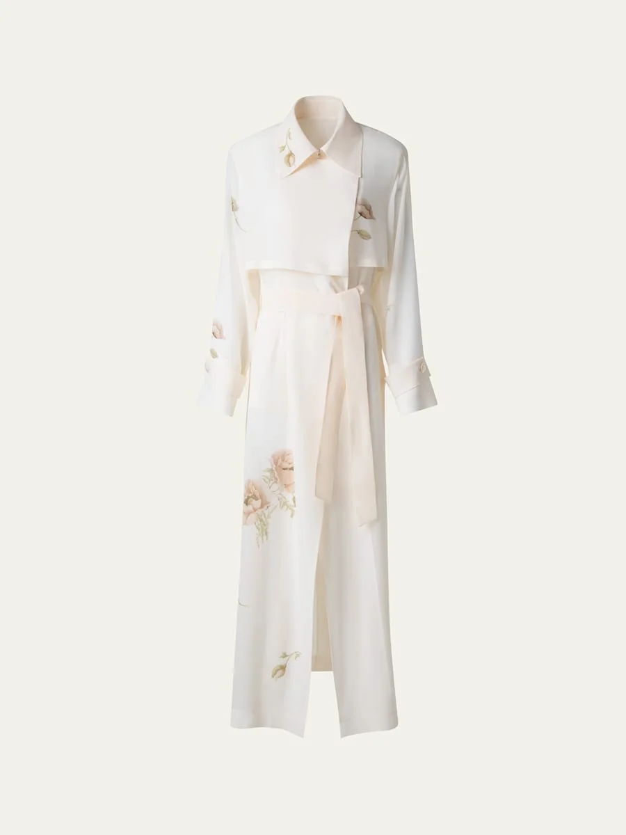Haider Floral-Print Silk Crepe Trench Coat - 1