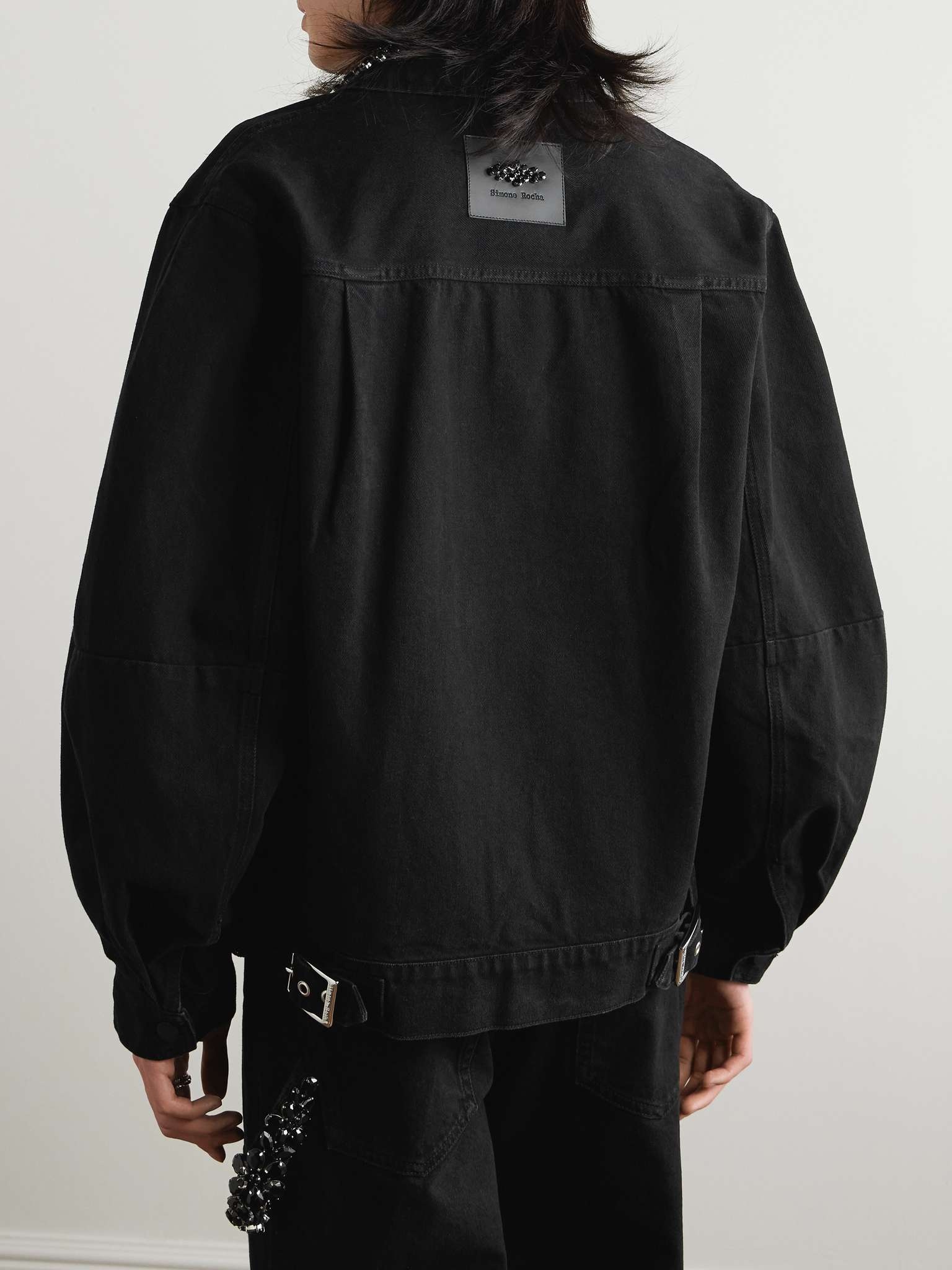Crystal-Embellished Pleated Denim Jacket - 4