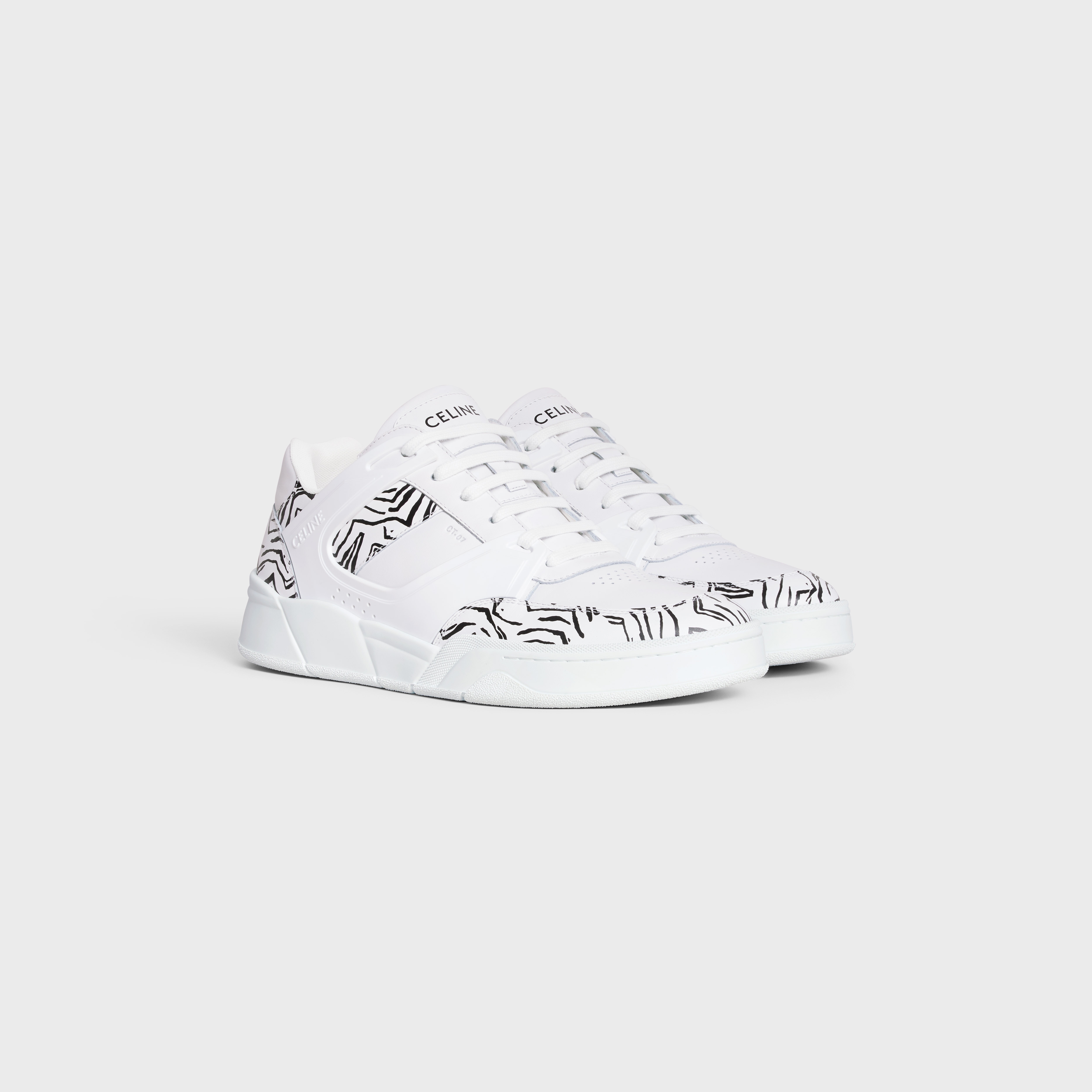 CT-07 CELINE TRAINER LOW LACE-UP SNEAKER in CALFSKIN & ZEBRA STAMPED CALFSKIN - 2