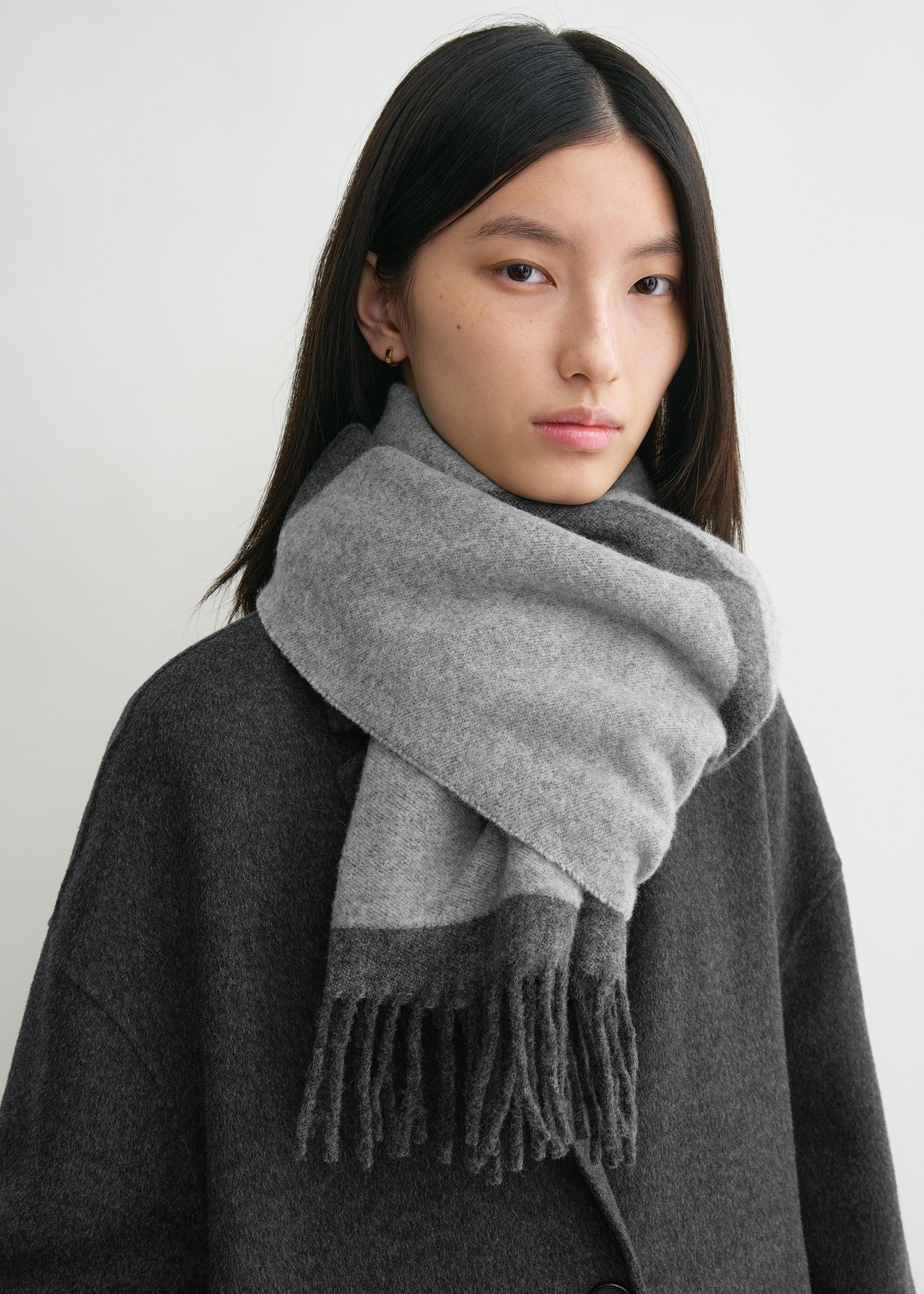 Monogram jacquard wool scarf dark grey mélange - 3