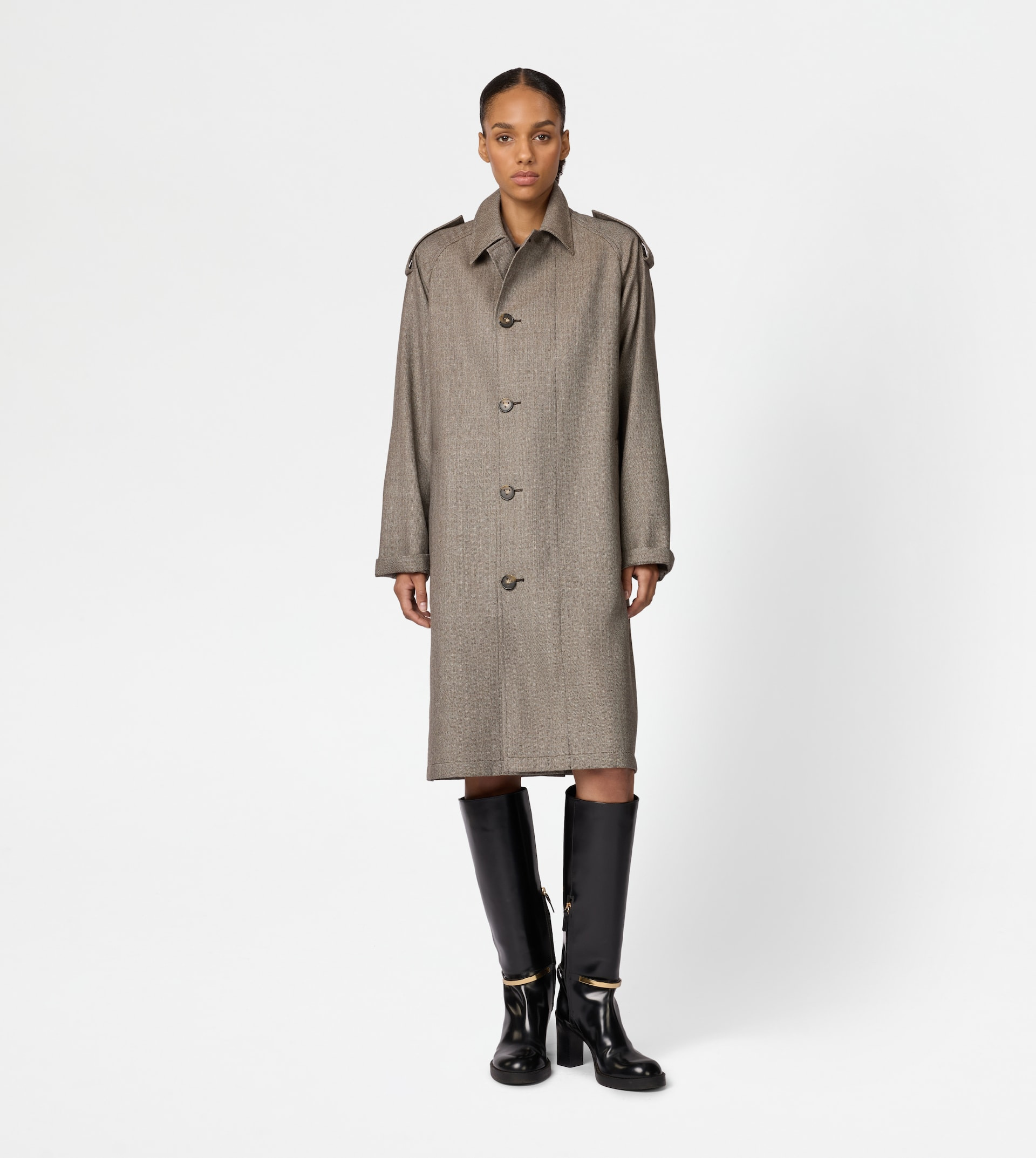 2-IN-1 TRENCH COAT IN TECHNICAL COTTON AND WOOL - BROWN - 5