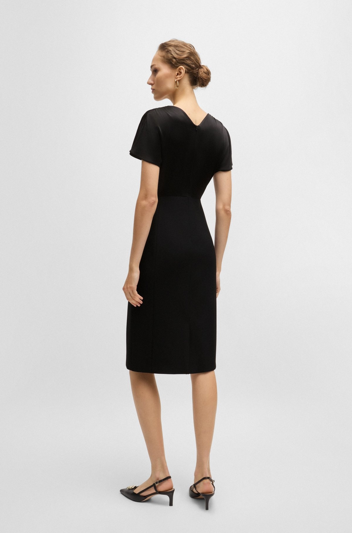 SLIM-FIT V-NECK DRESS IN MIXED MATERIALS - 4